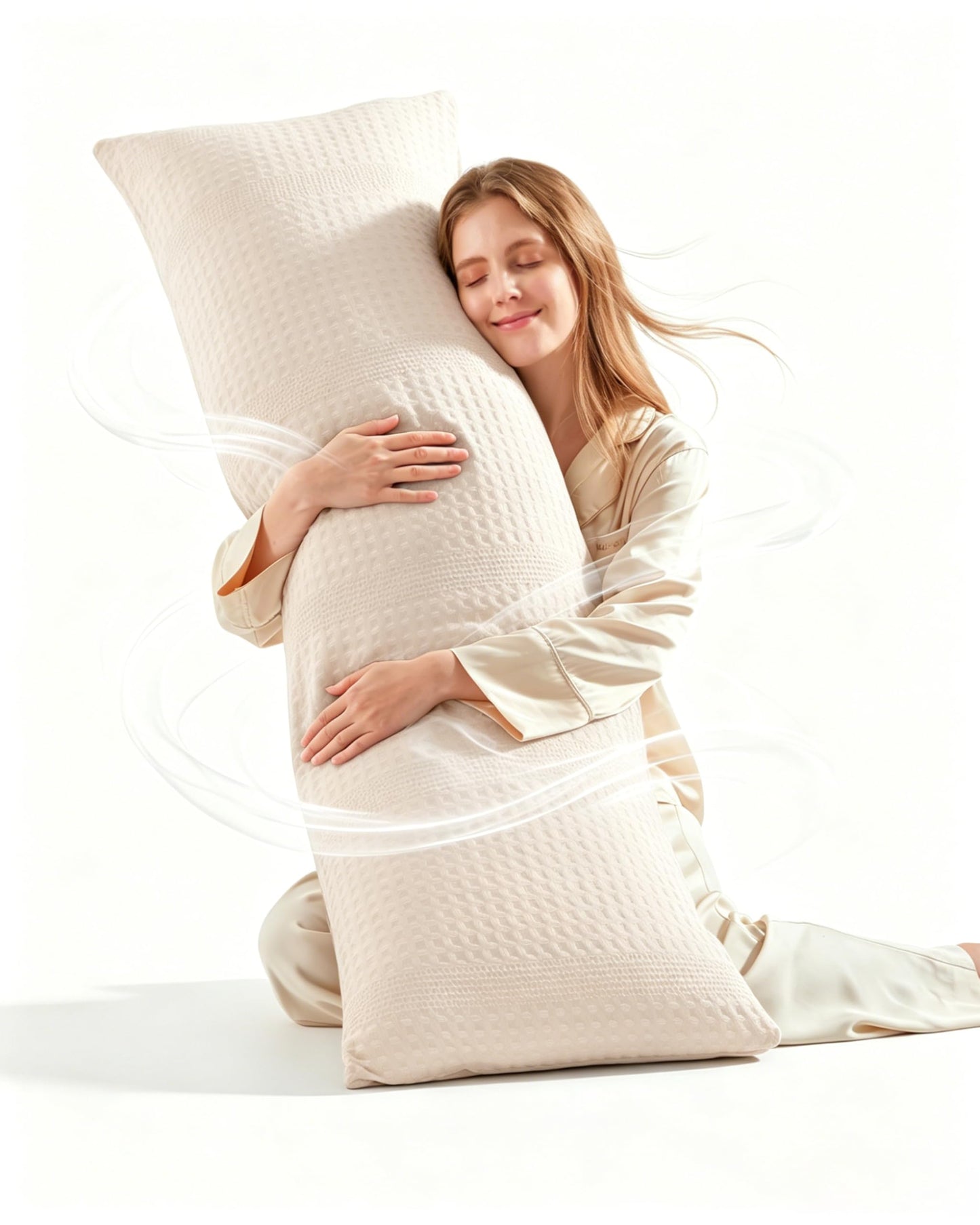 YZ HOME Waffle Weave Body Pillow for Adults - Memory Foam Body Pillow with Removable Pillowcase - Firm and Fluffy - Large Long Bed Pillows for Side Sleepers, Washable, 20x54 Inch(Beige)