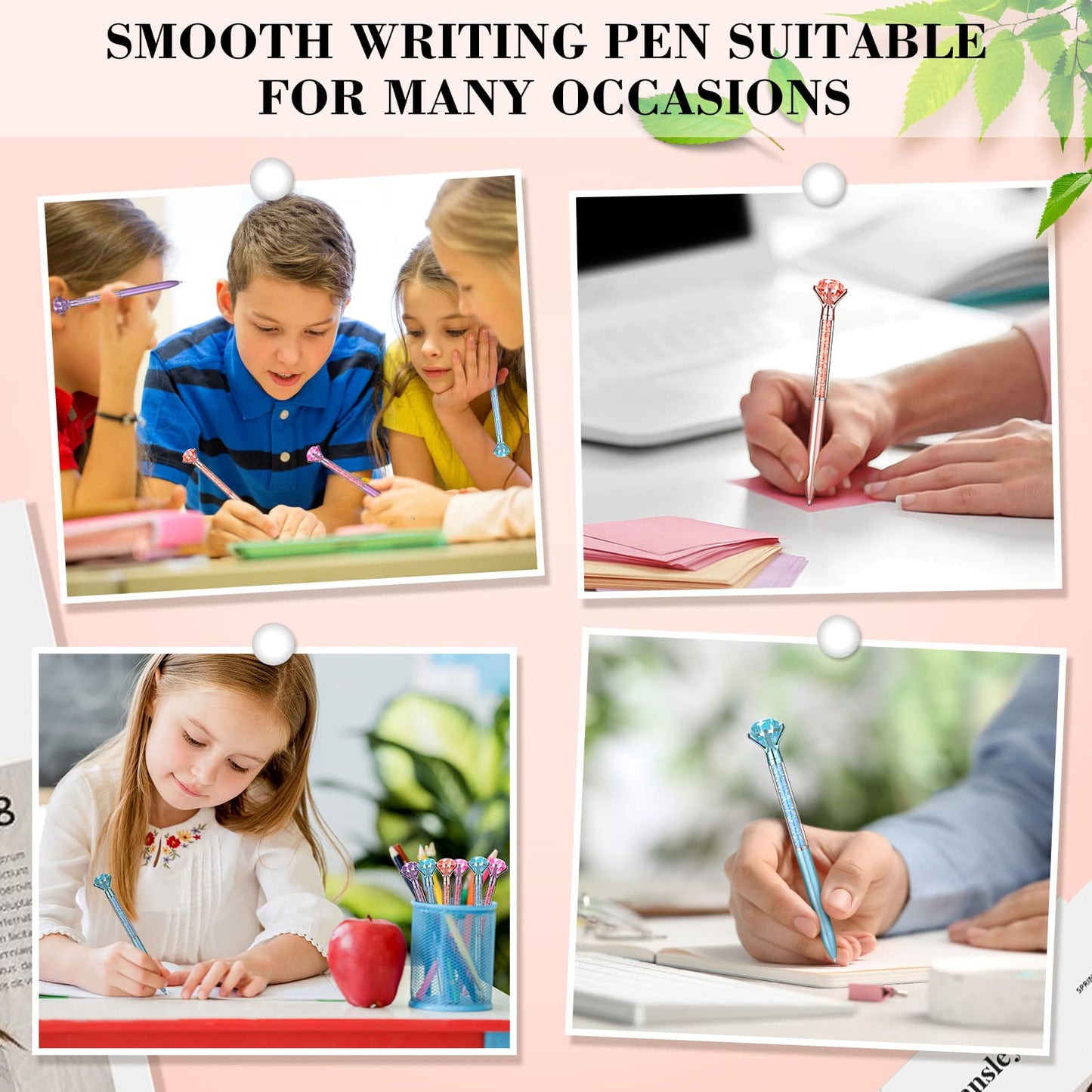 Sherr 160 Pack Big Crystal Diamond Pens Cute Ballpoint Pens Retractable Ballpoint Gem Pens Rhinestones Crystal Bling Plated 4 Color Black Gel Ink Office Supplies Gifts for Women