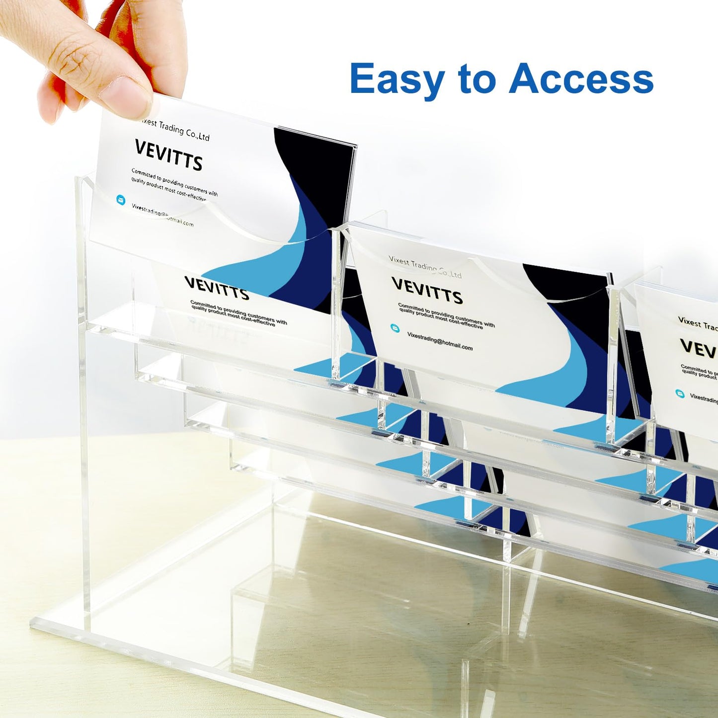 Vevitts Acrylic Business Card Holder for Desk Multiple Business Card Holders Business Card Organizer Business Card Display Rack Clear Plastic Business Card Stand for Home Office (15 Slots)