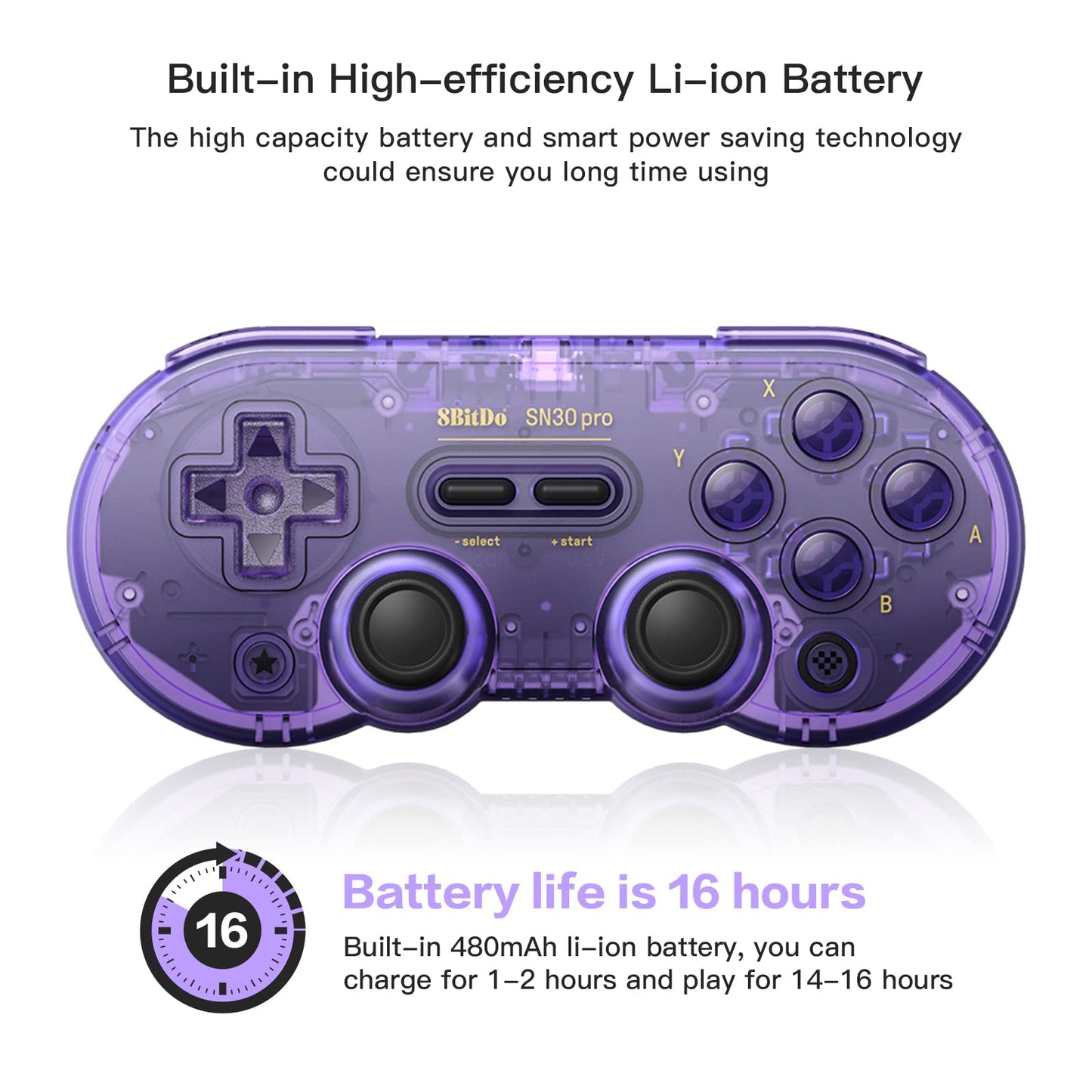 8Bitdo SN30 Pro Wireless Bluetooth Controller (Hall Effect Joystick Update) with Rumble Vibration USB-C Cable Gamepad Compatible with Switch/Switch 2,Windows, Mac OS, Android, Steam (Crystal Purple)