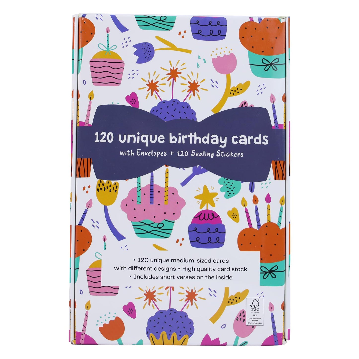 Dessie 120 Unique Happy Birthday Card Assortment 4x6 - Bulk Birthday Cards with Envelopes, Message Inside, Box & Gold Seals – Assorted Birthday Cards Multipack for Employees Men Women