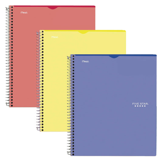 Five Star Interactive Notetaking Spiral Notebooks, 3 Pack, 1 Subject, College Ruled Paper, 11" x 8-1/2", 100 Sheets, Customizable Cover, Red, Cobalt Blue, Yellow (820042)