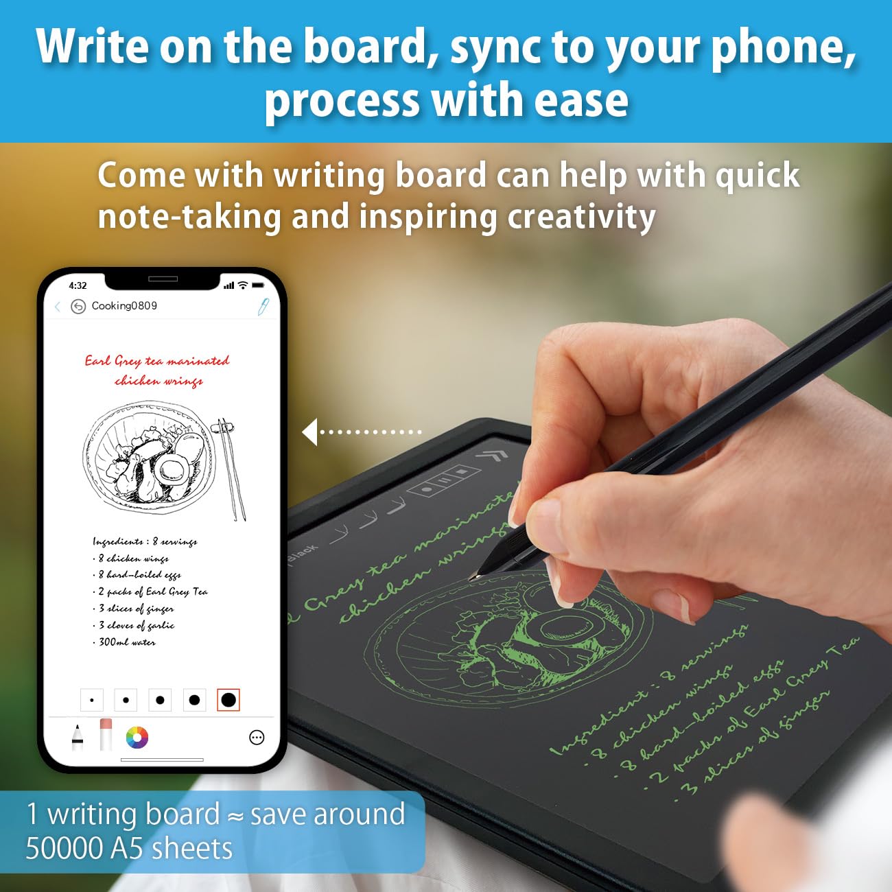 Ophayapen Smart Pen+Notebook+Writing Board, SmartPen Real-time Sync for Digitizing, Storing, and Sharing Paper Notes, Use with Ophaya Pro+ App，Compatible with Smartphone (Android and iOS)-Updated APP