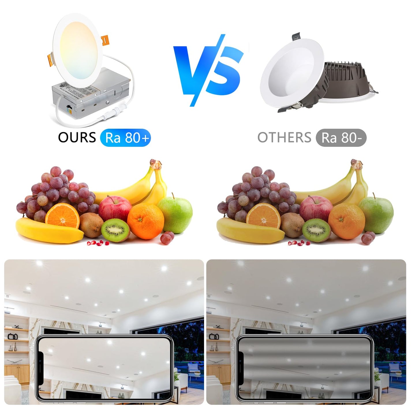 LVWIT 12 Pack LED Recessed Lighting 4 Inch with Junction Box, 5CCT Dimmable LED Downlight, 9W Ultra-Thin Modern Led Ceiling Light, 2700/3000/3500/4000/5000K Selectable Can Lights, Smooth Trim