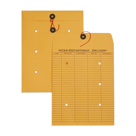 Blue Summit Interoffice Envelopes with String 9x12, String Tie, Brown Kraft, Interdepartment Envelopes, 9 x 12 Inches – 100 Envelopes