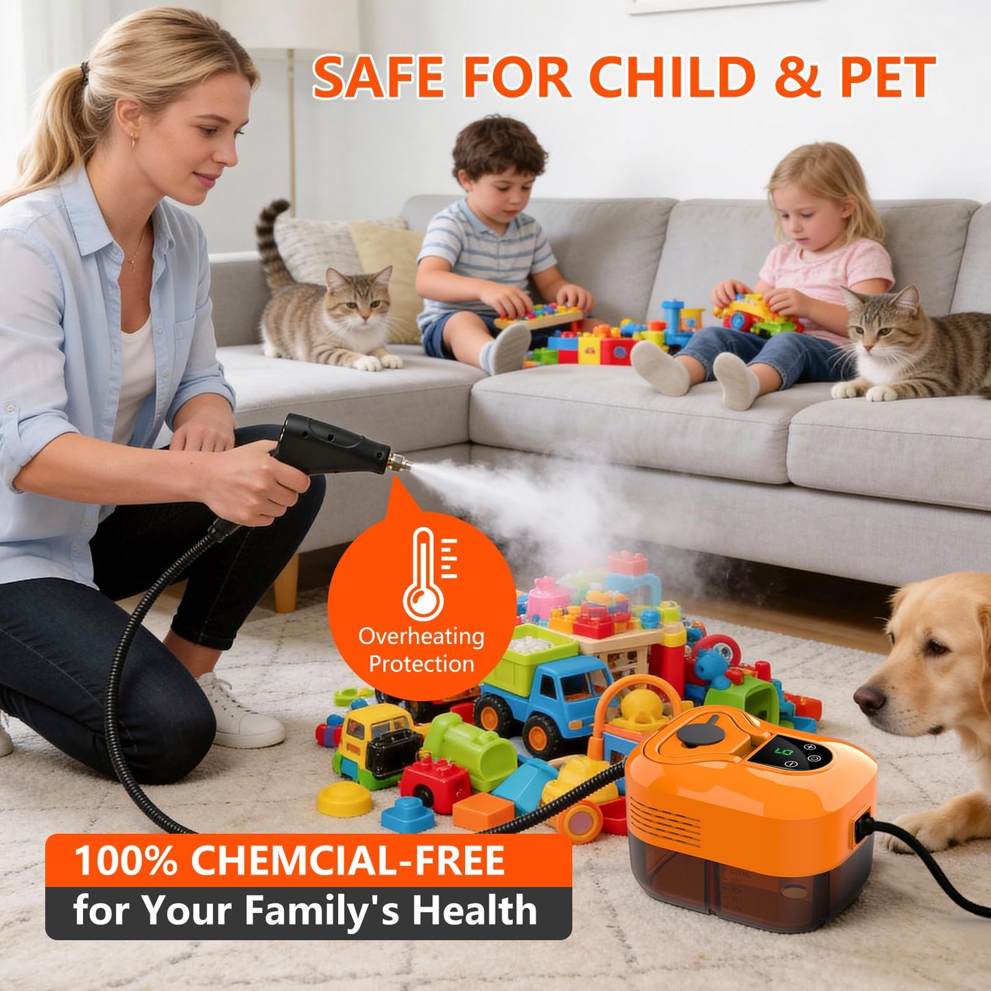 Steam Cleaner for Home & Car - 1800ML Water Tank 15s Heat-Up Portable Steamer for Cleaning, 6 Level Handheld Steam Cleaner for Car Detailing with 17 Accessories for Furniture, Grease, Carpet, Grout