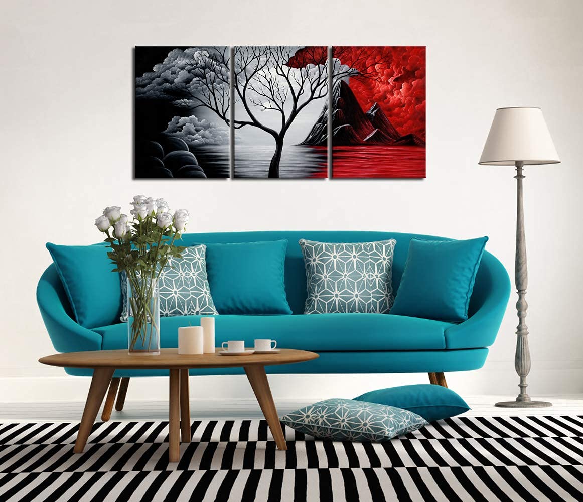 Wieco Art Extra Large The Cloud Tree Modern Gallery Wrapped Giclee Canvas Print Artwork Abstract Landscape 3 panels Pictures on Canvas Wall Art Ready to Hang for Living Room Kitchen Home Decor XL
