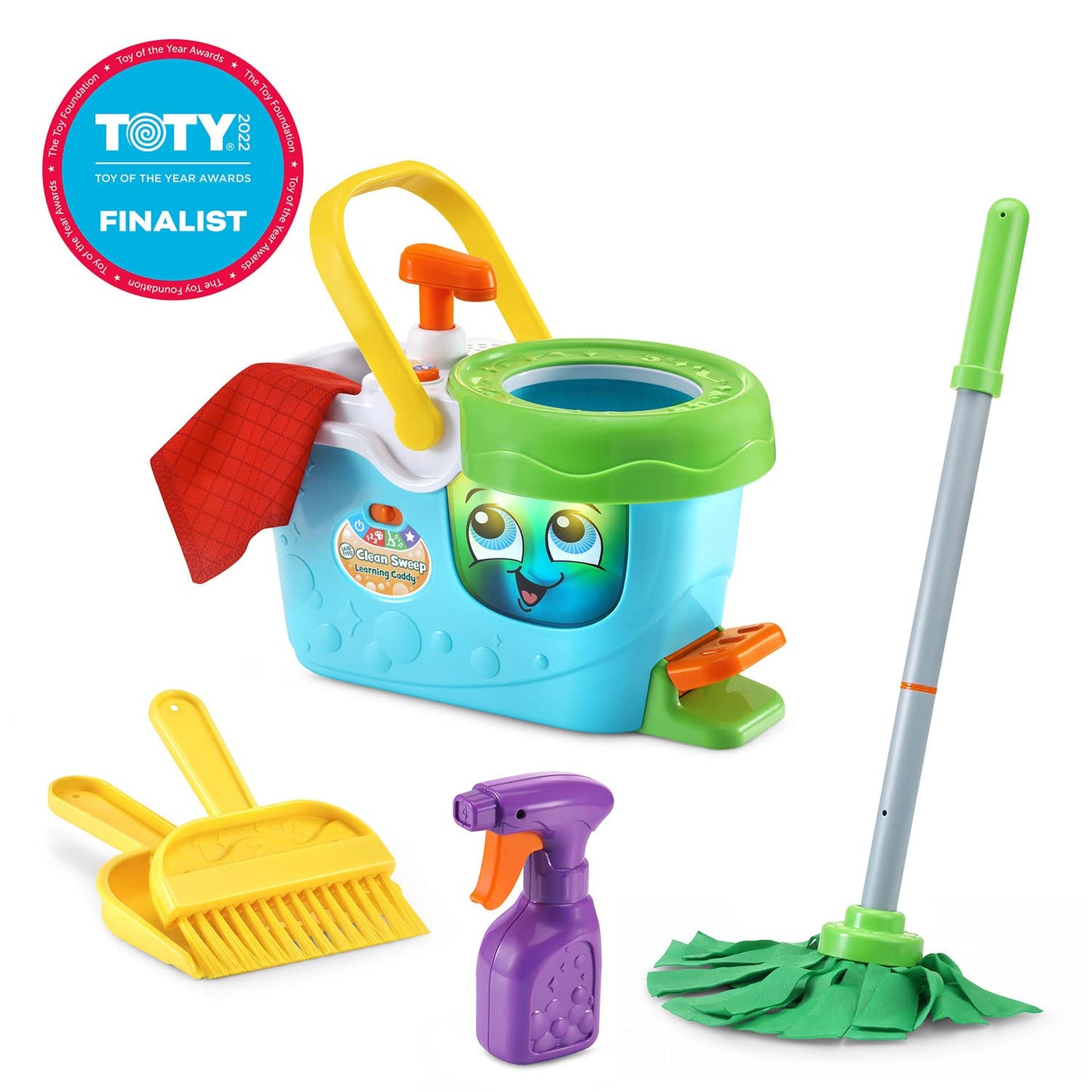 LeapFrog Clean Sweep Learning Caddy, Kids Mop and Broom Cleaning Toy Set for Ages 3-5, Blue