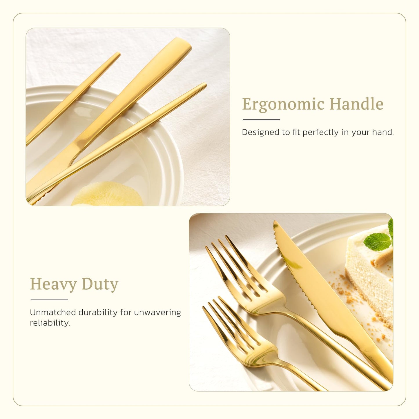 Astercook Silverware Set 48-Piece Gold Flatware Set with Steak Knives Food-Grade Stainless Steel Cutlery Set for 8 Mirror Polished Utensils Set for Home Kitchen Restaurant