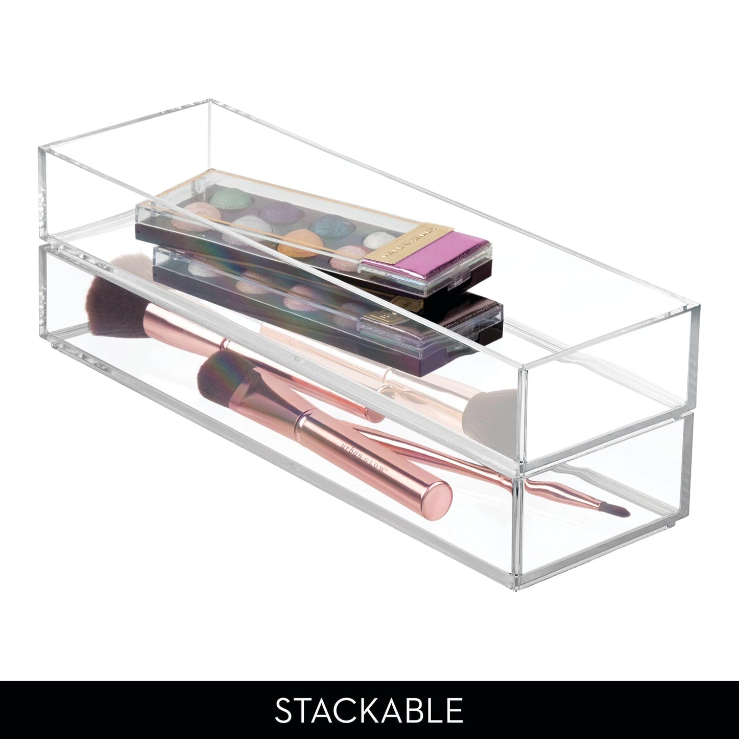 iDesign Plastic Makeup Drawer Organizer Tray - Vanity Organizer or Desk Drawer Organizer - Set of 6 - Clear