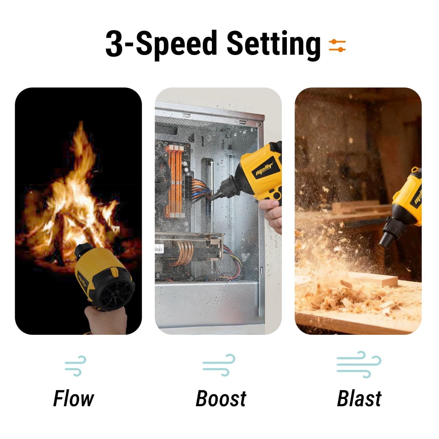 Cordless Compressed Air Duster Compatible with DeWalt 20V MAX Battery (Tool Only), 4-in-1 Portable Blower Inflator Vacuum Deflator, 360MPH, 51,000 RPM Brushless Motor, 3-Speed for PC Cleaning, Air Bed