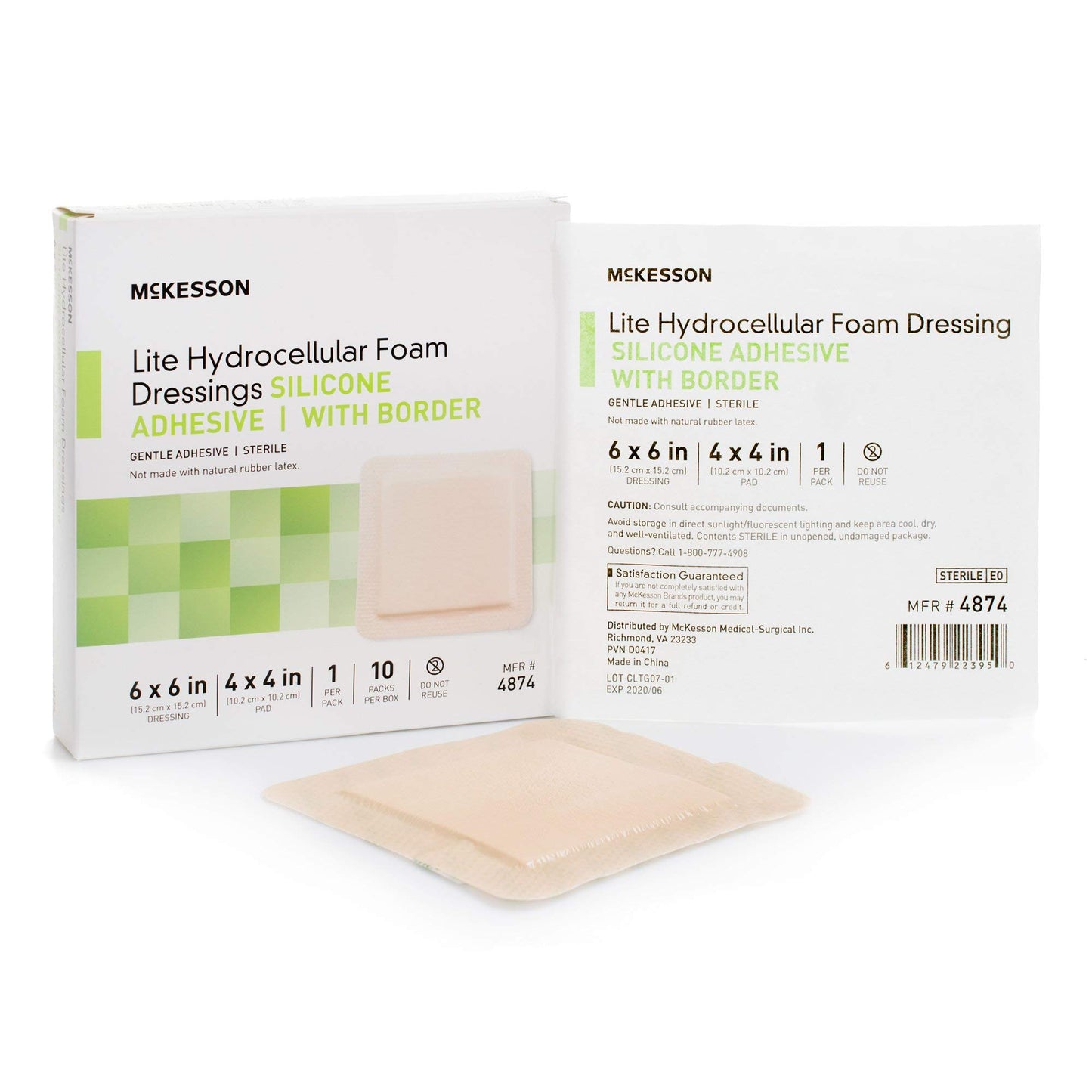 McKesson Lite Hydrocellular Foam Dressings, Sterile, Silicone Adhesive with Border, 6 in x 6 in, 10 Count, 1 Pack