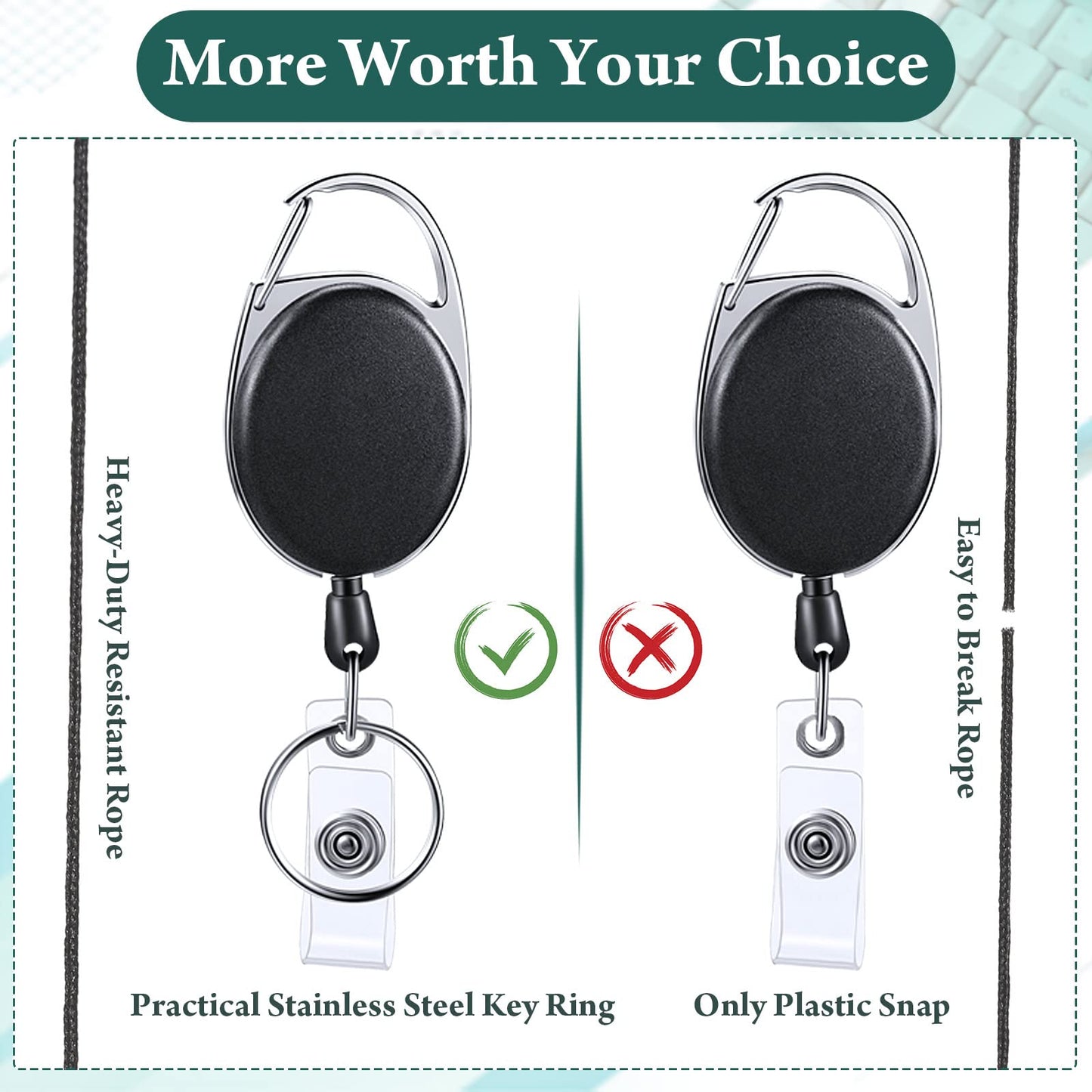 Honoson Heavy Duty Retractable Badge Reels Batch Holder Name ID Badge Clips Keychain Badge Holder Key Card Retractable Holder Reel Clip for Office Worker Doctor Nurse (Black,50 Pcs)