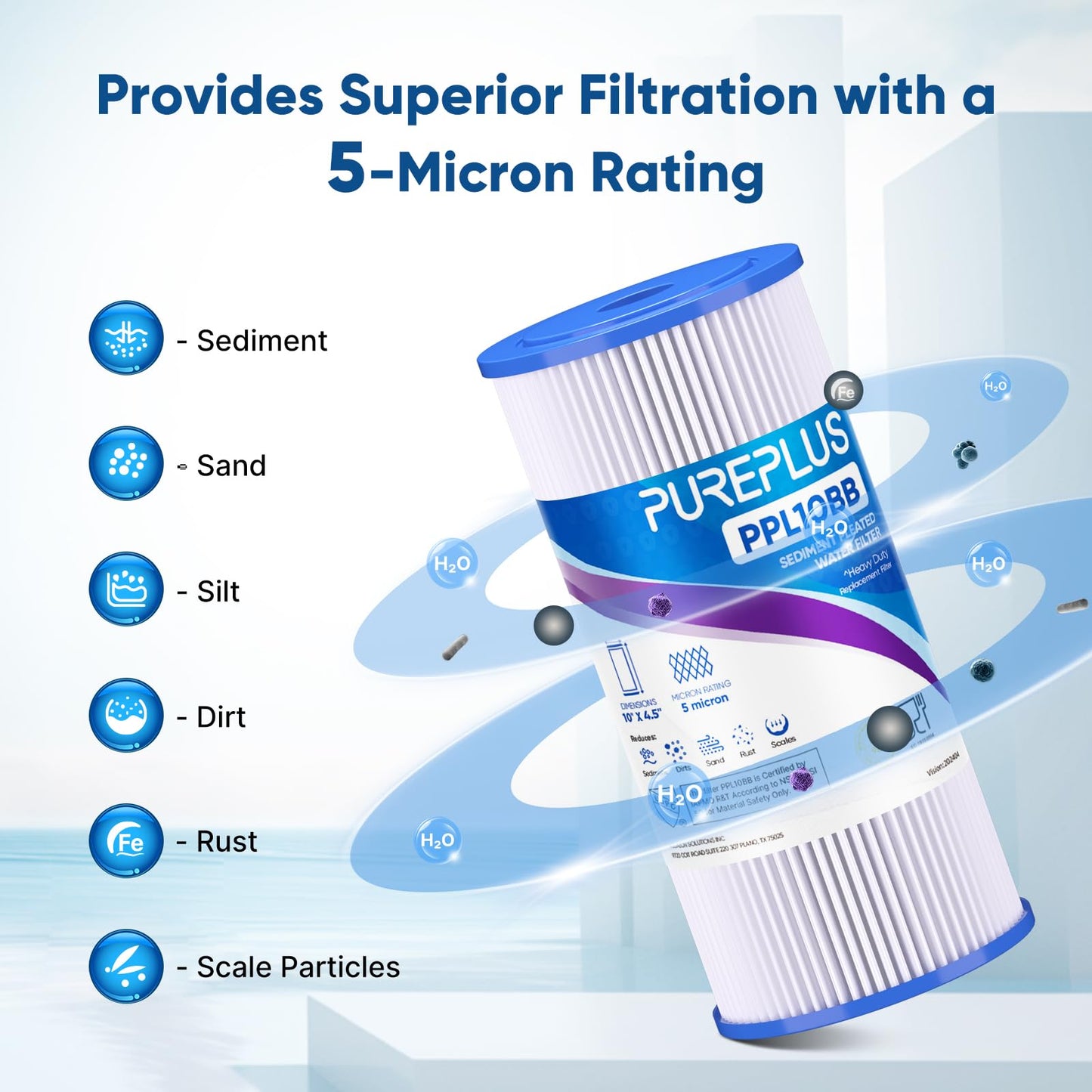 PUREPLUS 10" x 4.5" Whole House Pleated Sediment Filter for Well Water, Replacement Cartridge for GE FXHSC, Culligan R50-BBSA, Pentek R50-BB, DuPont WFHDC3001, American Plumber W50PEHD, GXWH40L, 4Pack