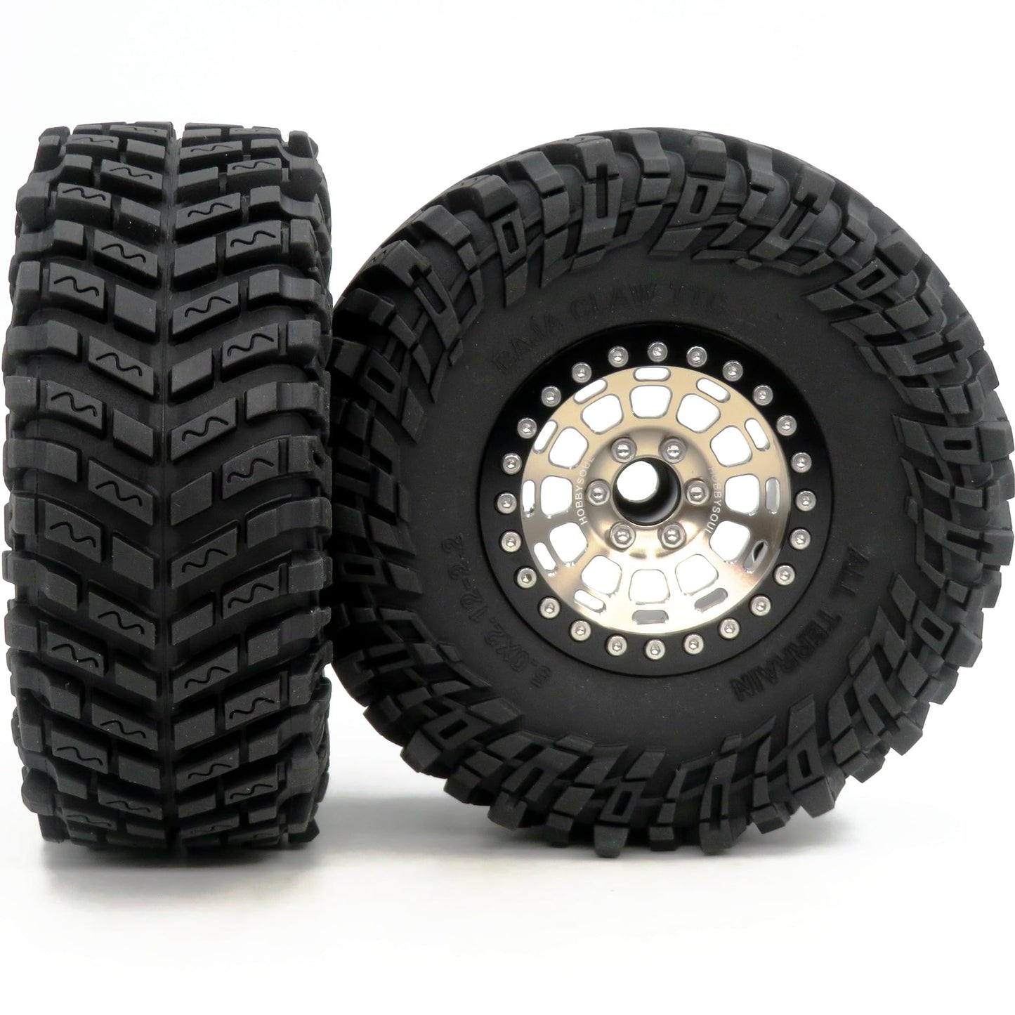 HOBBYSOUL -10mm Negative Offset 2.2 Beadlock Wheels and Tires, 5.0'' Tall tyre & 40mm Wide Rims for RC Mud Crawler All Terrain TRX4 Gen8 Capra Wraith Upgrades,HS701094