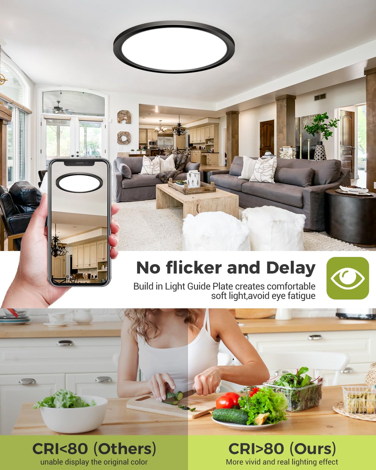 6PACK LED Flush Mount Ceiling Light - 3CCT Selectable 3000K-4000K-6500K & 150W Equivalent Modern Kitchen Recessed Ceiling Lamp 24W 3200Lm 12 Inch for Bathroom Closet Laundry Bedroom Hallway