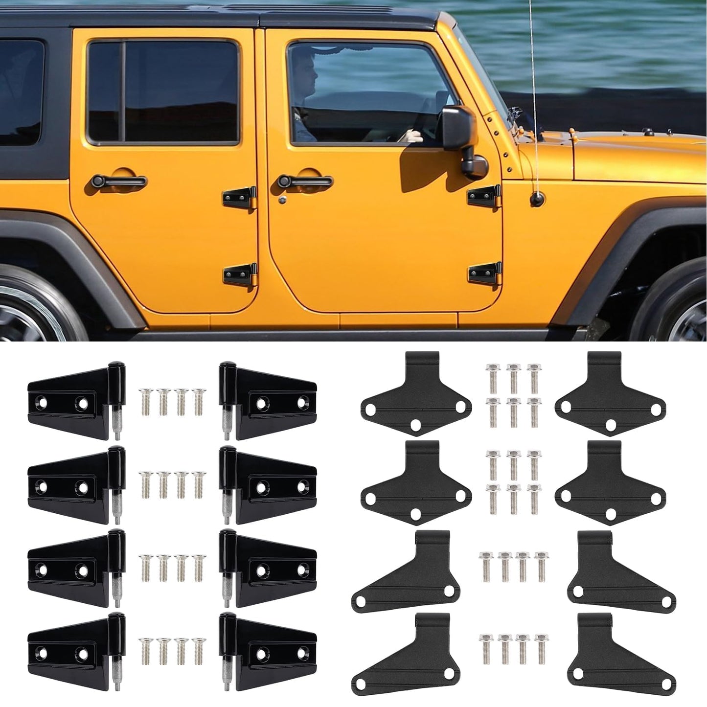 4 Door Hinge Assembly Kits for Jeep Wrangler JK JKU 2007-2018 Unlimited Rubicon Sahara, Inner & Outer Door Hinge Sets Aluminum 16PCS with 32 Screws