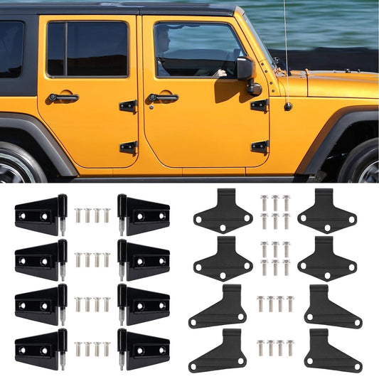 4 Door Hinge Assembly Kits for Jeep Wrangler JK JKU 2007-2018 Unlimited Rubicon Sahara, Inner & Outer Door Hinge Sets Aluminum 16PCS with 32 Screws