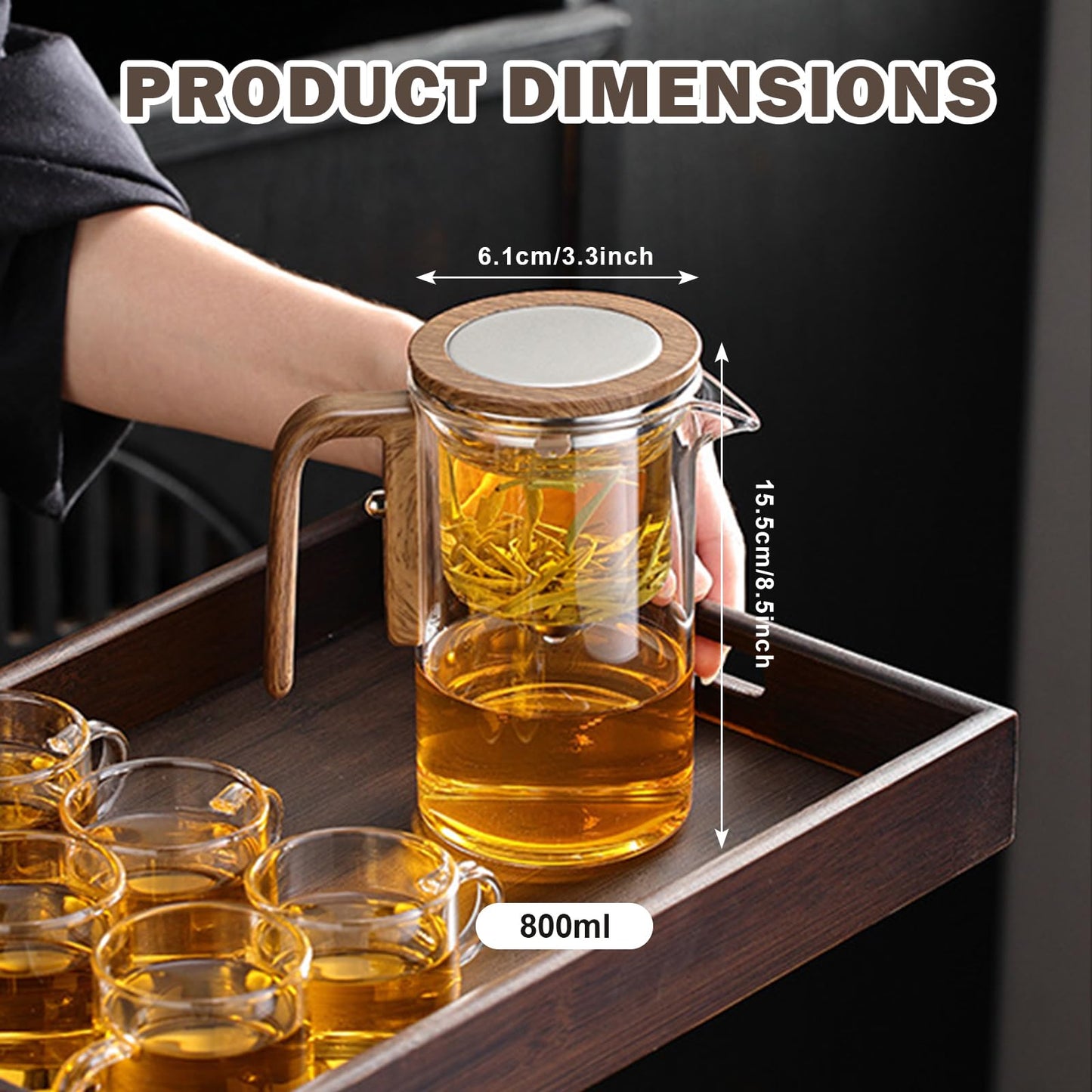 Xanadued Enchanti Tea Pot with Infusers for Loose Tea, 800ml/27.1oz Magic Teapot Infuser Pot, Water Separation Glass Teapot with Wooden Handle