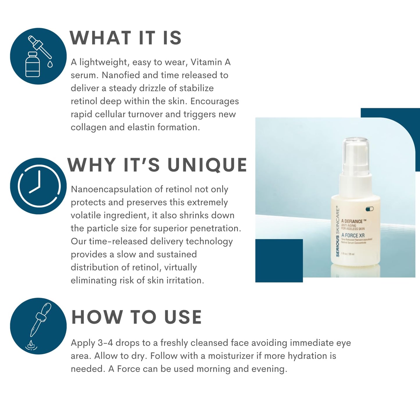 Vitamin A Force XR Retinol Serum Concentrate - Micro Exfoliate & Resurface for Radiant Skin - For Lines, Wrinkles - Pore Minimizer - Encapsulated Retinol for Anti-Aging - Serious Skincare - 1 Oz.