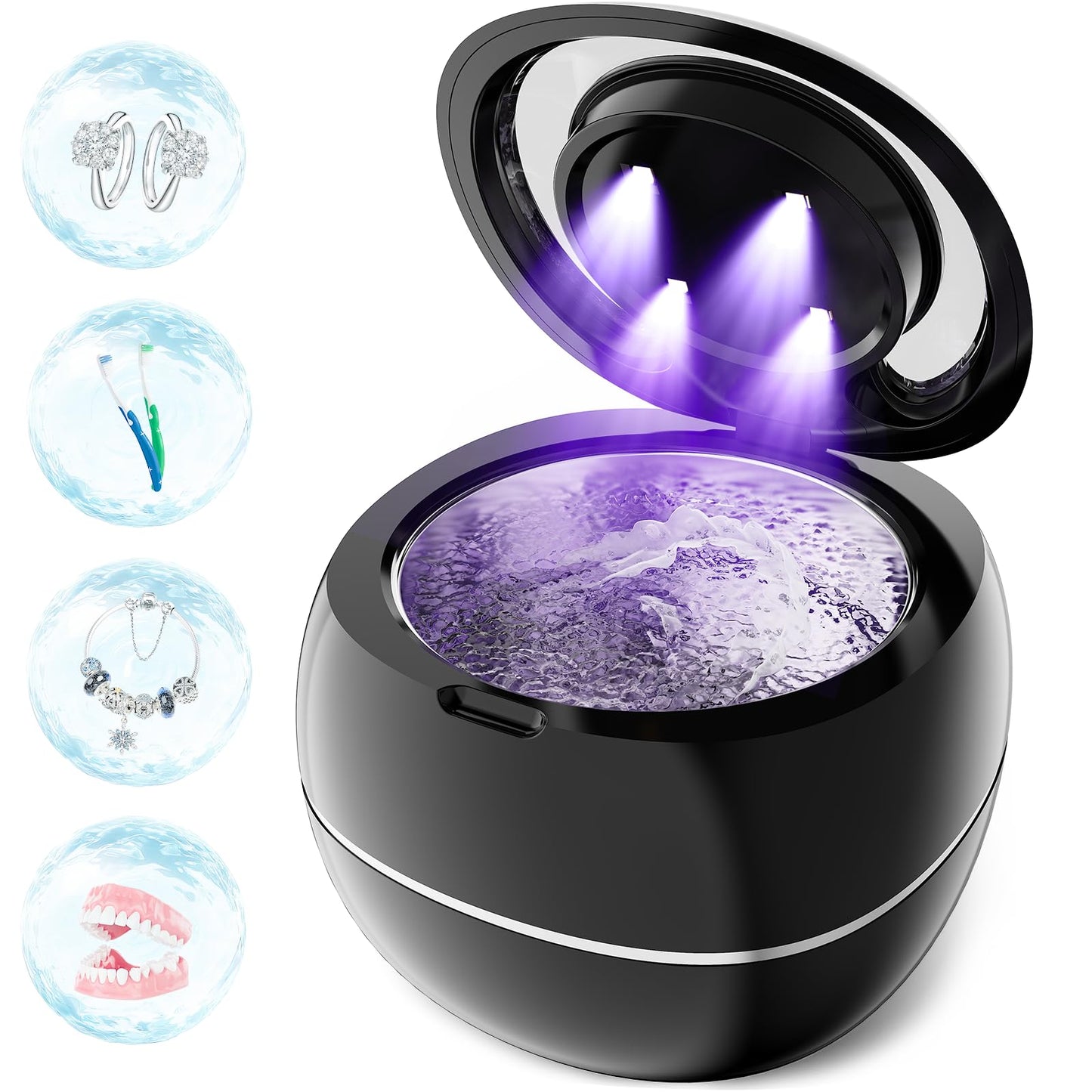 2025 Upgraded Ultrasonic Retainer Cleaner Machine, 43kHz Denture Cleaner, 200ML Retainer Cleaner with Digital Timer Mouth Guard Cleaner for Aligner,Night Guard,Braces,Toothbrush,Jewelry(Black)