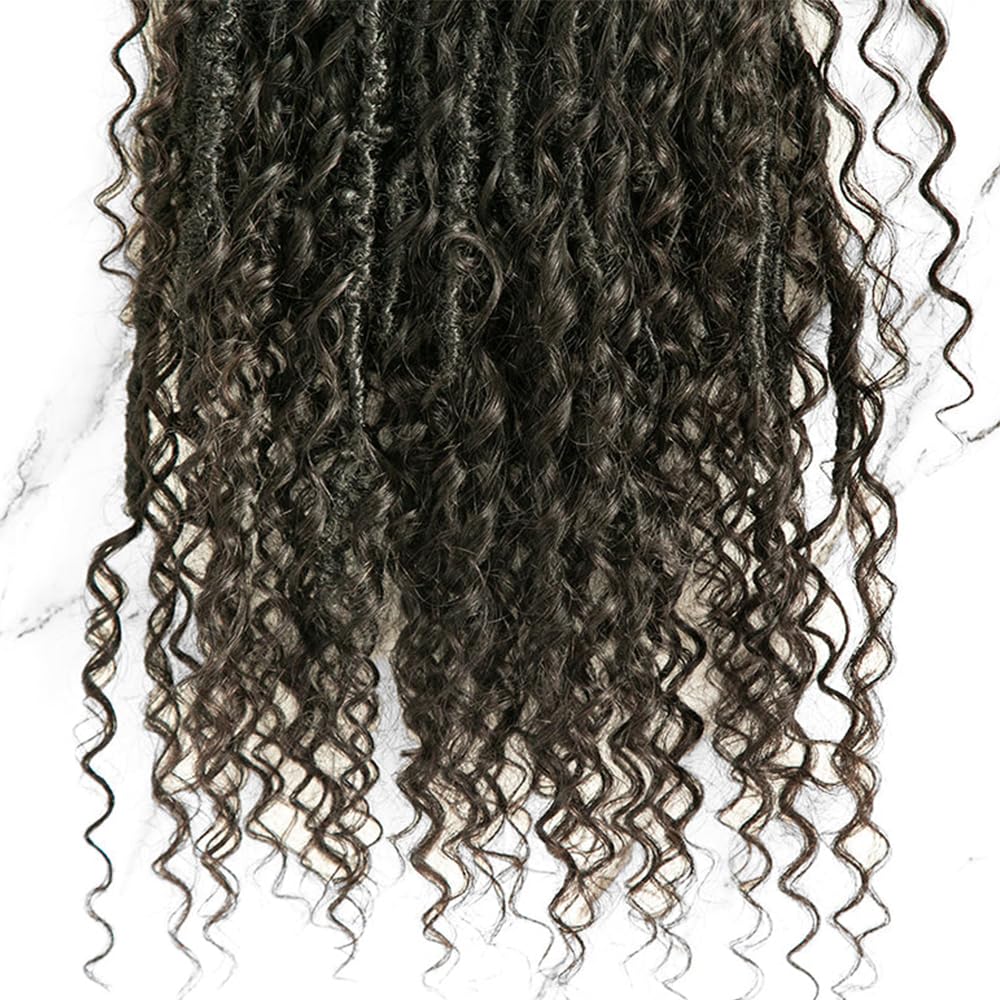 Crochet Boho Faux Locs with Human Hair Curls Pre-looped Goddess Crochet Locs Curly Ends Human Hair Soft Dreadlocks Braiding Hair for Black Women Natural Color 22Inch 24Locs