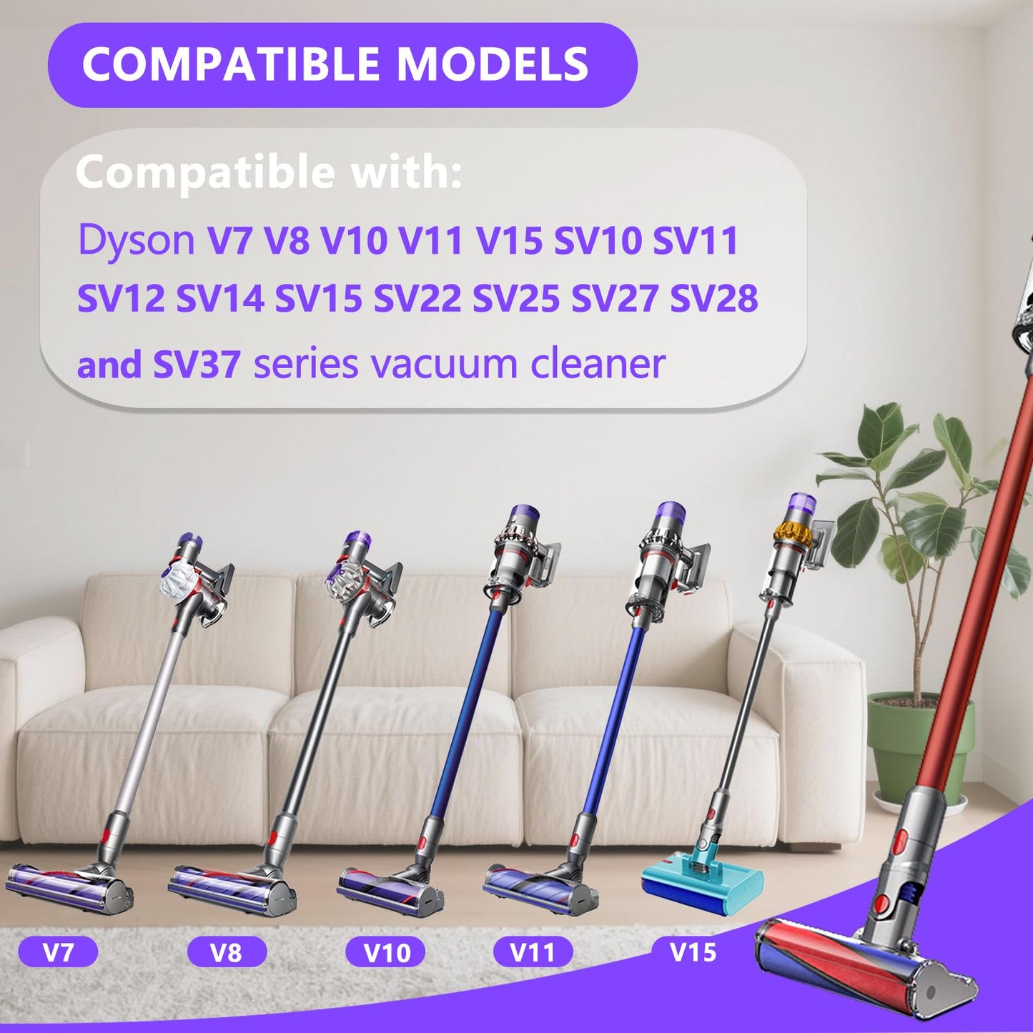 V8 Replacement Vacuum Head for Dyson V7, V8, V10, V11, V15, SV10, Cordless Vacuum Cleaners, Upgrade Anti-Tangle Brush Head, Quick Release Motor-Head Brush Roller for Dyson Vacuum Attachments Parts