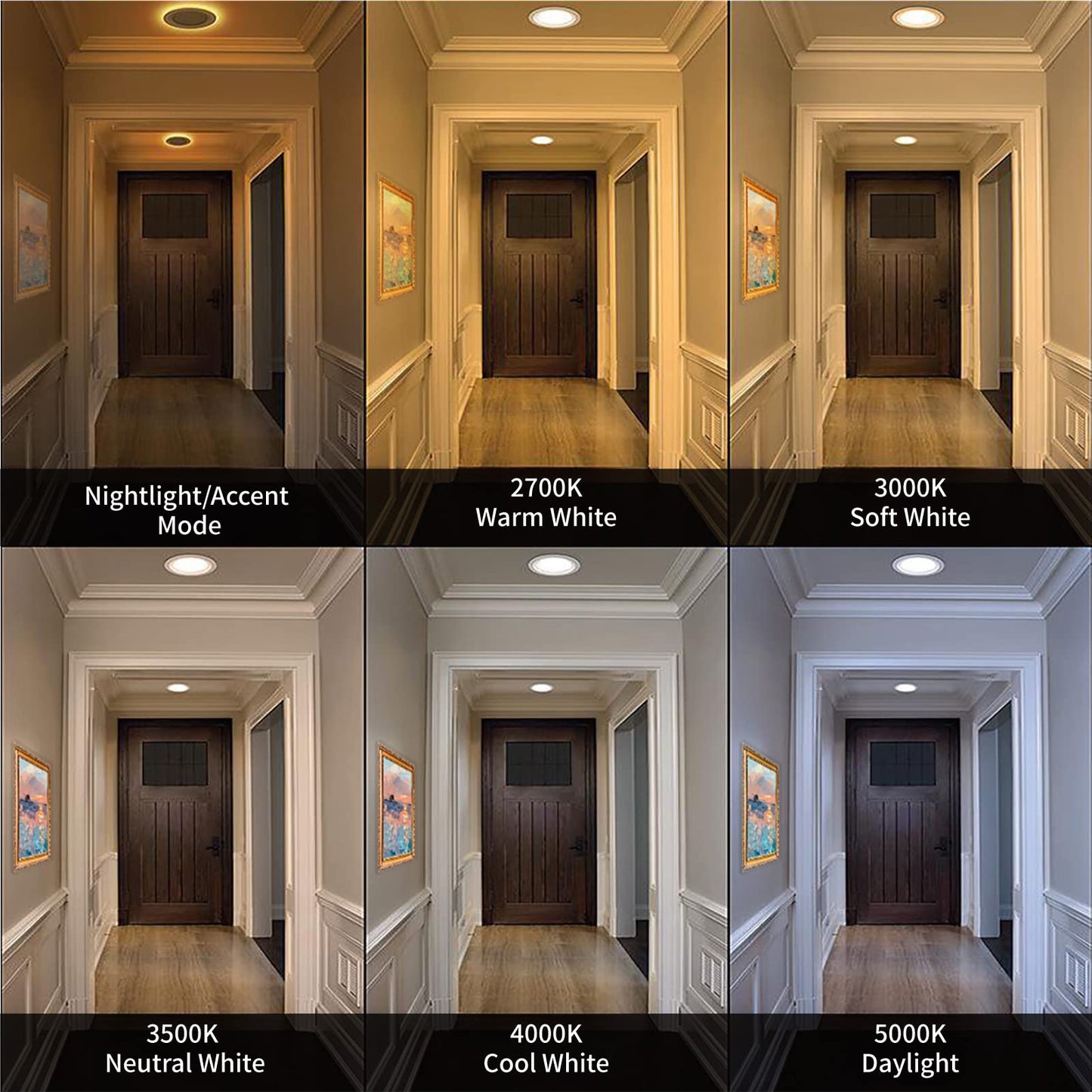 Meconard 6 Pack 6 Inch 5CCT LED Recessed Lighting with Night Light, 2700K/3000K/3500K/4000K/5000K Selectable Ultra-Thin LED Recessed Ceiling Lights, 12W=110W, 1050LM, Dimmable Canless Wafer Downlight