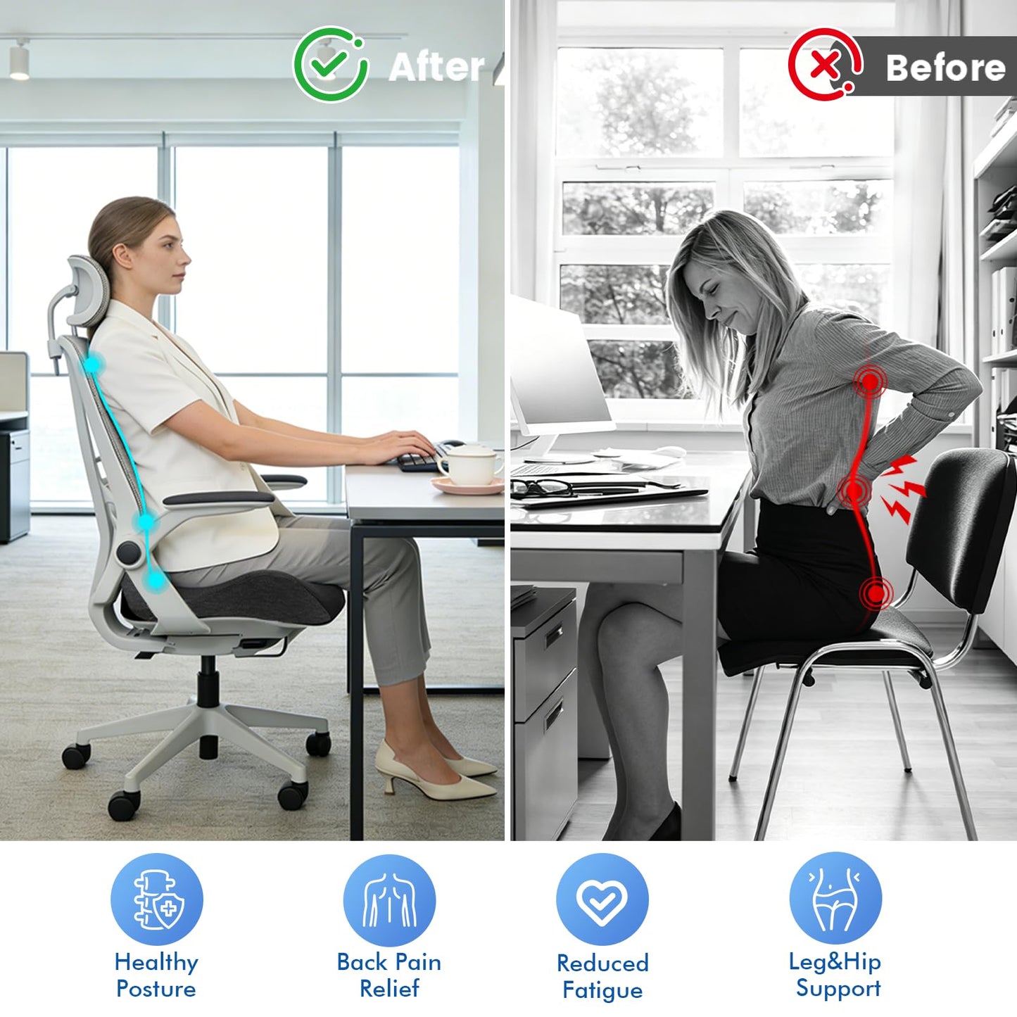 Bangkee 18x16 Inch Memory Foam Seat Cushion for Office, Travel, Car