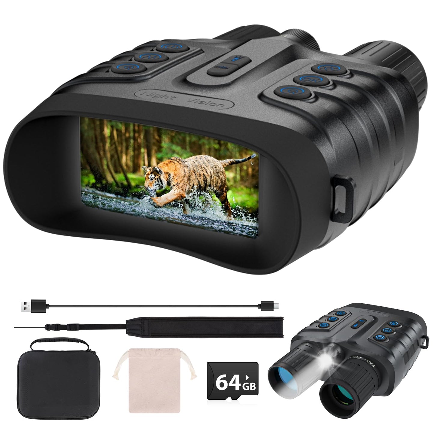Night Vision Goggles,4K Full-Color Night Vision Binoculars for Adults with 3" HD Screen, 10000mAh Battery & 1968FT Night Vision Range,64GB Card,850nm Infrared,8X Zoom, Ideal for Camping & Hiking