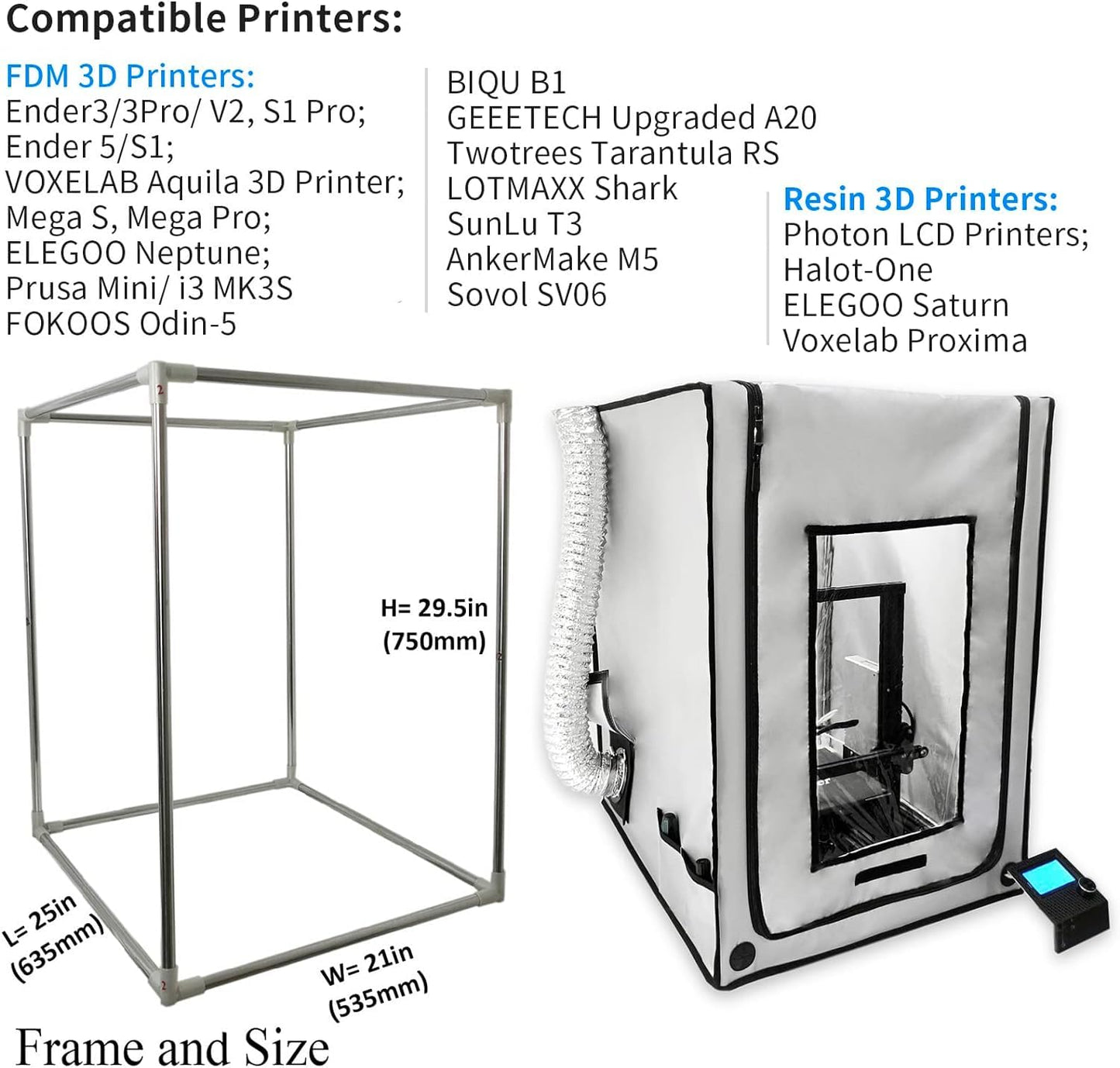 3-in-1 Multifunctional 3D Printer Enclosure Laser Engraver Eye Protective Shield Cover Resin 3D Printer Fireproof Tent with Fume Extractor Smoker Absorber Filament Dryer Dust Cover (3in1 Tent)