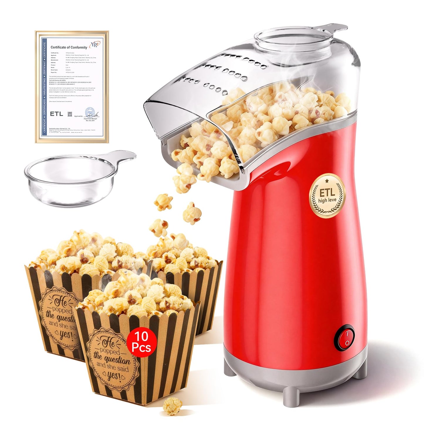 5.0Health Upgrade - Popcorn Machine,Butter Melter.3-Minute Quick Po Pcorn Popcorn maker,Oil-Free And EasyTo Clean. Air Popcorn Machine - Perfect For Family Movie Nights And Kids' Parties,Bright red