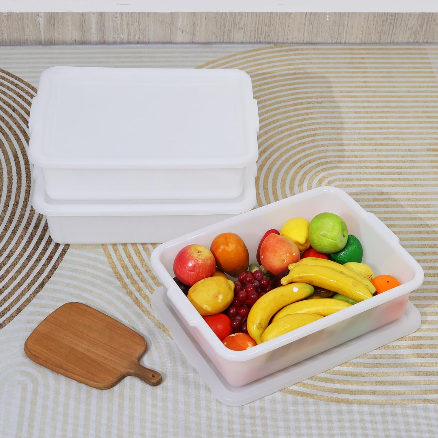 Guankan 13 L Commercial Bus Boxes with Lids, White Plastic Food Service Bus Tub, 3 Pack