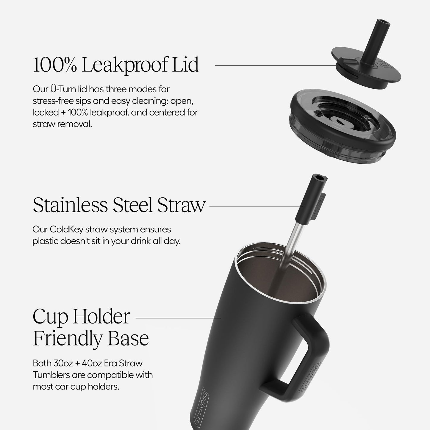 BrüMate Era 40 oz Tumbler with Handle and Straw | 100% Leakproof Insulated Water Bottle Tumbler with Lid and Flexible SoftSip Straw | Made of Stainless Steel | Cup Holder Friendly | 40oz (Mocha)