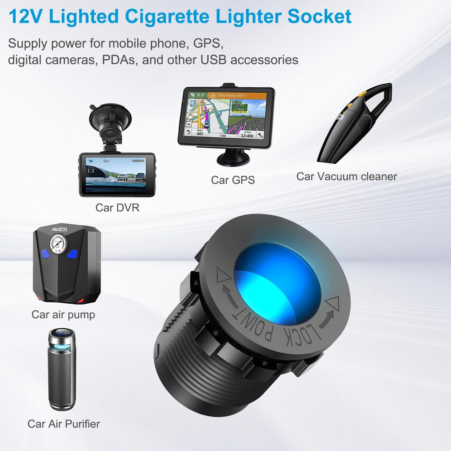 Marine Boat Switch Panel Waterproof, 5 Gang Marine Rocker Switch Aluminum Panel with 3 Port 66W 12V USB Outlet Car Charger, 150W Cigarette Lighter Socket and Blue LED Voltmeter for Truck Car RV, etc.