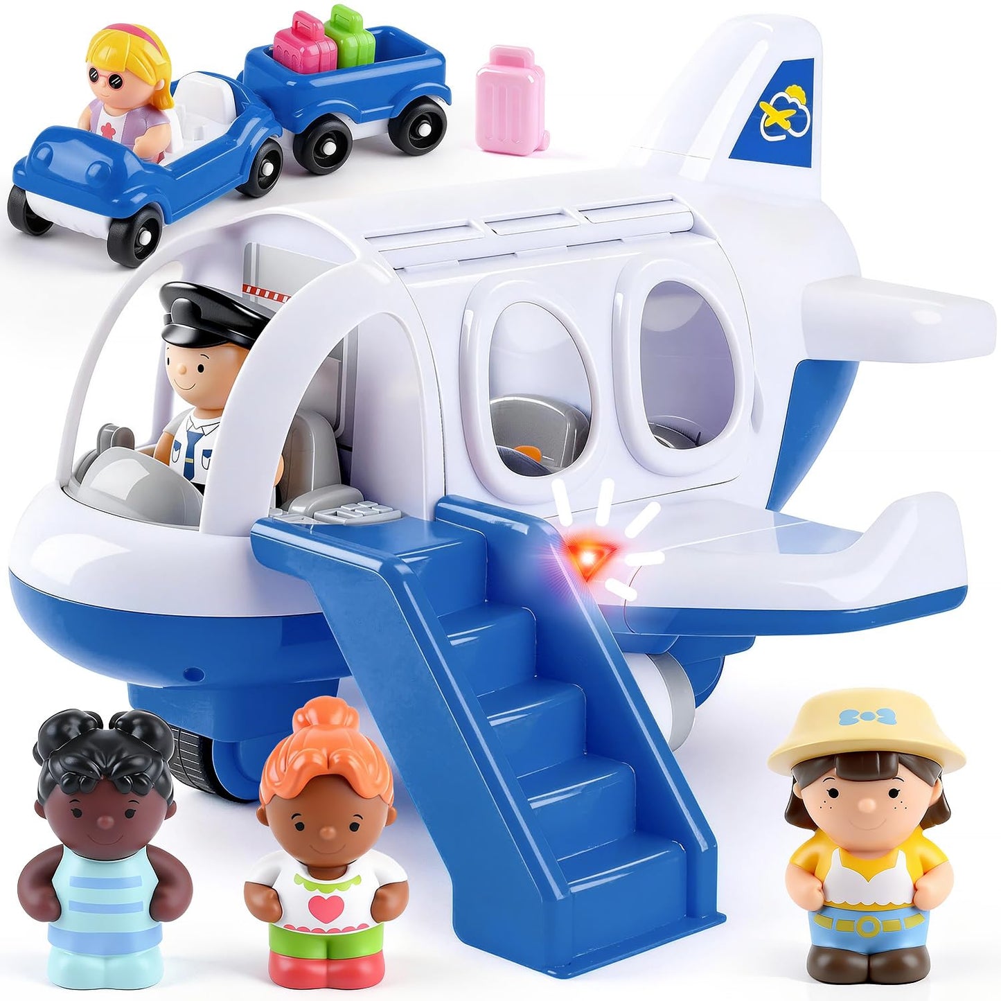 PLAY Airplane Toy for Kids - Toddler Airplane Toys Travel Plane Toys for Kids 2+ Years Old with Small Figures & Baggage Carrier, Musical Toy Airplane with Lights for Boys Girls Gifts Birthday