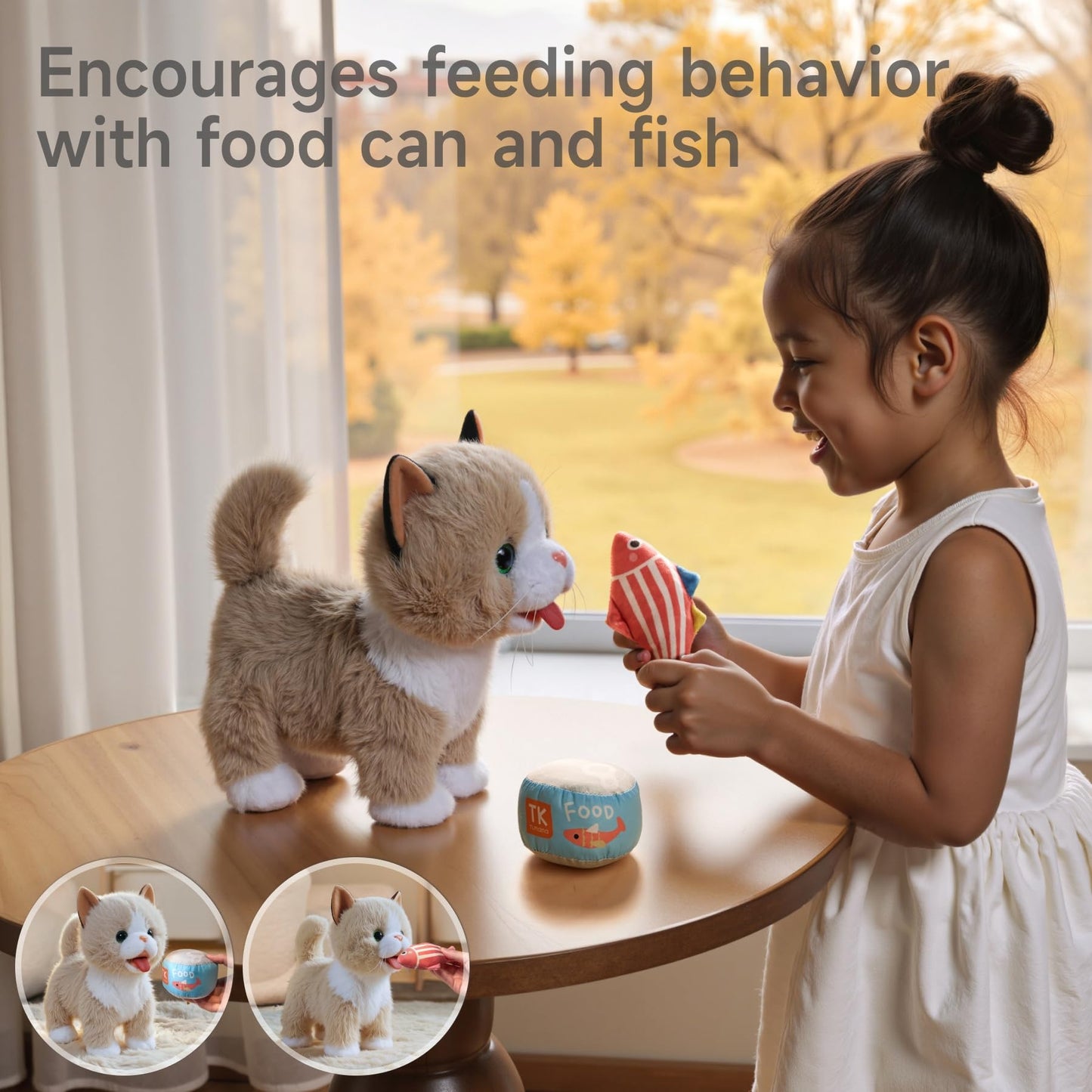 TUMAMA Walking Cat Set, Interactive Electronic Cats Plush Toy with Leash, Wag Tail, Sing, Meows, Pretend Dress Up Realistic Stuffed Cat Age 3 4 5+ Years Old Gift