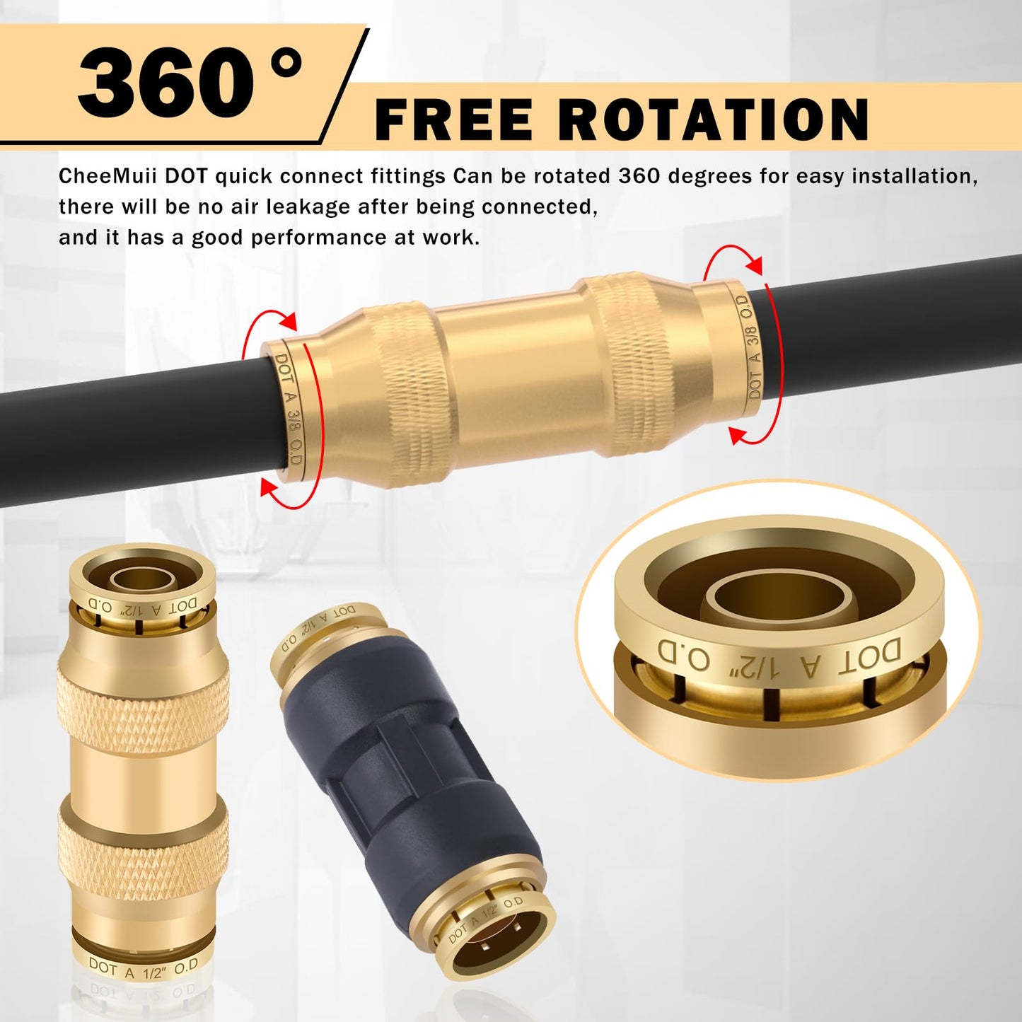 CheeMuii 74 PCS Brass DOT Air Line Fittings Kit DOT Push Lock and Compression Air Fittings Pure Brass Quick Connect Straight Union 1/8" 5/32" 1/4" 3/8" 1/2" 5/8" 3/4" Air Hose Fittings Assortment