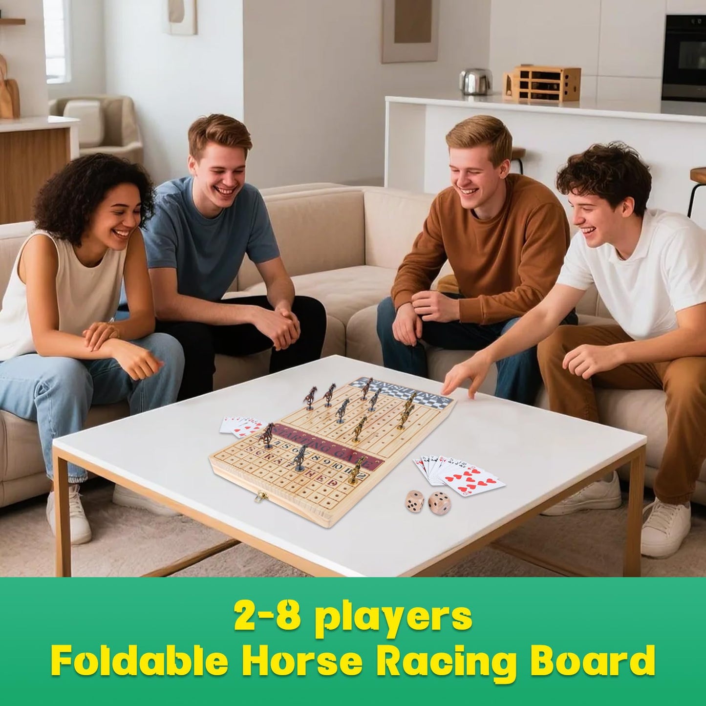 Offelec Large 23 inches Horse Race Board Game, Premium Durable Foldable Wooden Box, Horse Racing Game with 11 Retro Metal Horses, 2 Dices and 2 Playing Cards Fun Family Night Games for Adults Kids