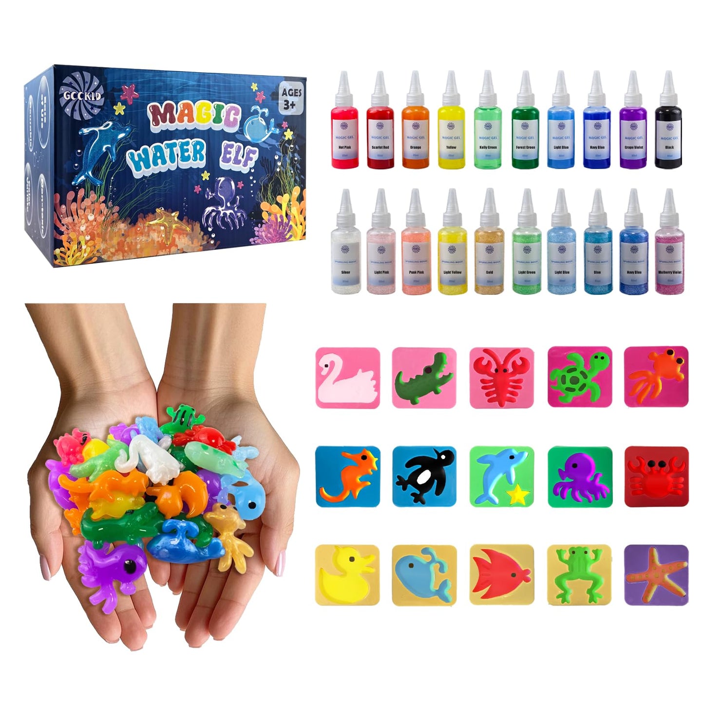gookid Magic Water Elf Toy Kit - Fun DIY Craft for Kids with 20 Bottles of Magic Gel, 15 Molds, DIY STEM Toys, Fun Activity Kit for Ages 3+, Toys for Kids Age 7-8, DIY Craft Kit