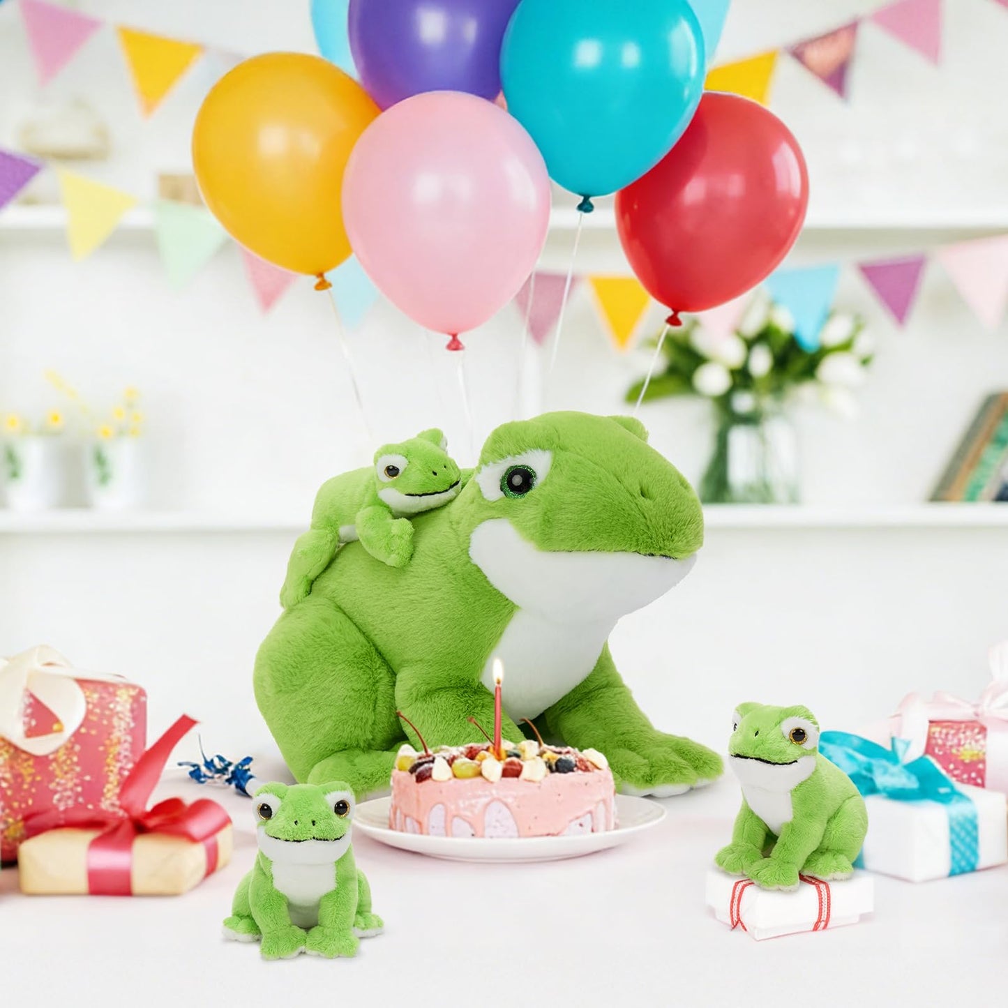 MorisMos Plush Frog and Baby (1 Mommy + 3 Baby) 15.7" Green Frog Plush Set Ultra Soft Cuddly Birthday & Christmas Toddler Kids Boys Girls