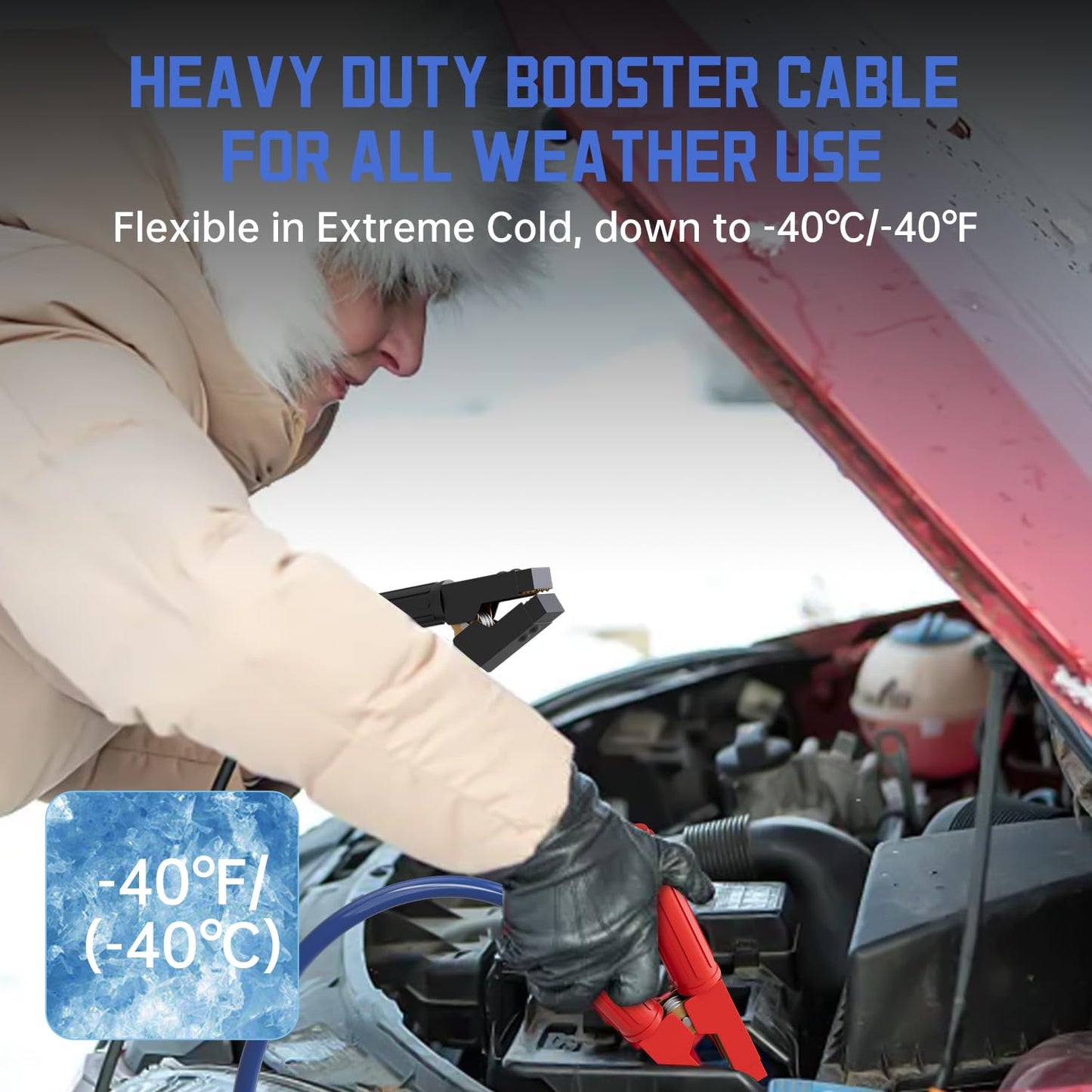 JYEARN Heavy Duty Jumper Cables, 0 Gauge 30 Feet 1000AMP, Automotive Booster Cables for 12V & 24V Cars, Jump Starter for Dead or Weak Batteries, Suitable for 8L Gas & 6L Diesel, Includes Carry Bag