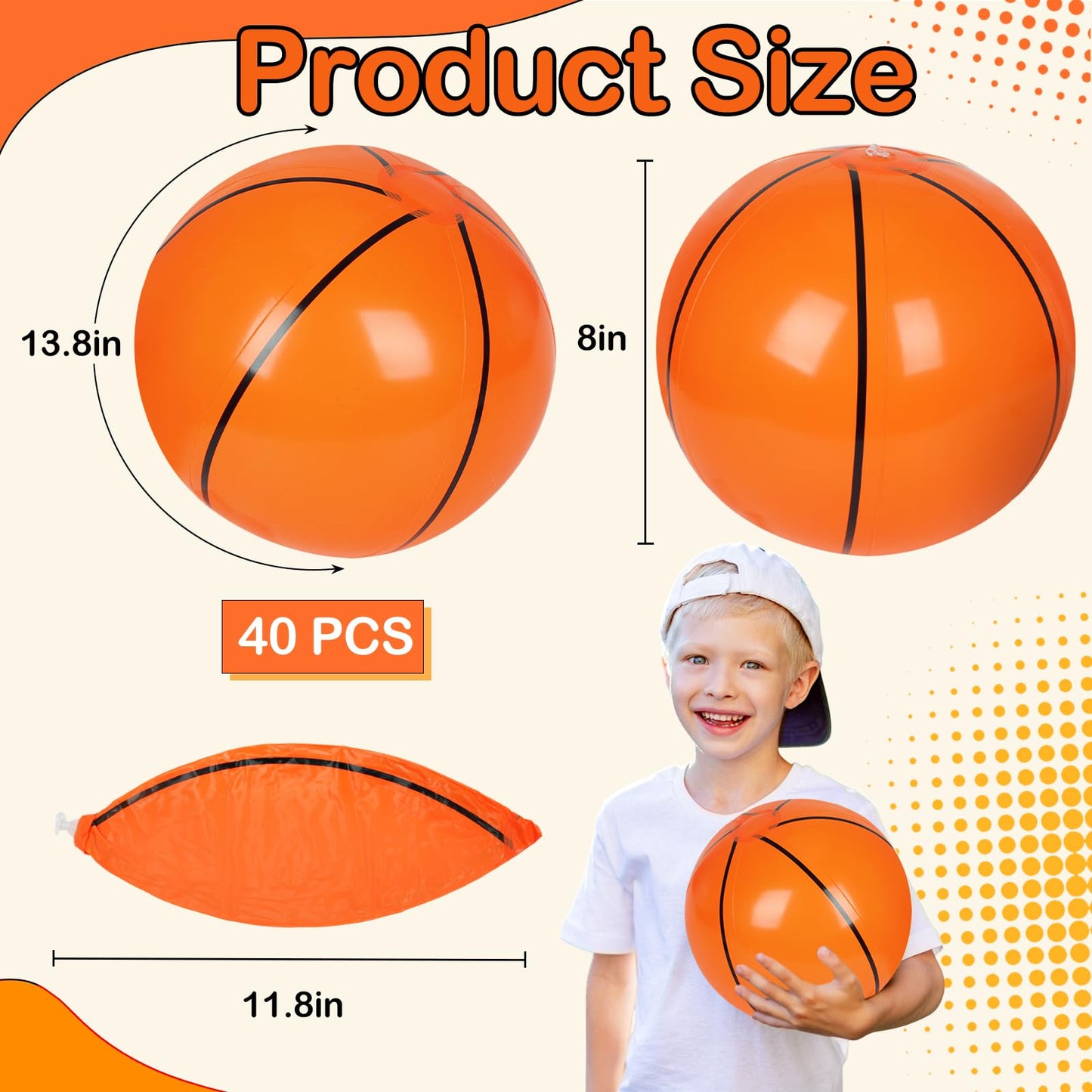 SAYAYA 40 Pieces Basketball Beach Balls, 8 Inch Inflatable PVC Blow Up Beach Ball Bulk for Sports Themed Summer Beach Pool Game Water Sand Basketballs March Madness Decorations Birthday Party Favors