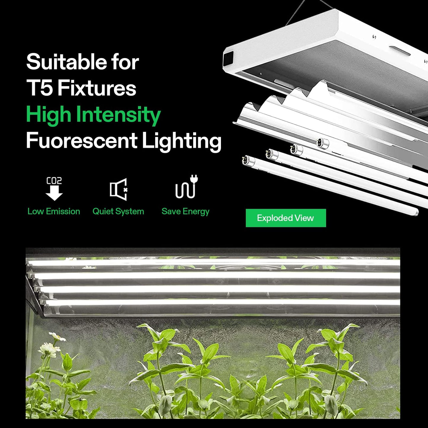 VIVOSUN T5 Grow Light Bulbs 2 Ft 22 Inches, 24W 6500K HO Fluorescent Tubes Light Bulbs, Cool White T5 Bulb for 22 Inches T5 Light Fixtures, T5 Grow Lights for Indoor Plants, 2 Ft 24W Pack of 5