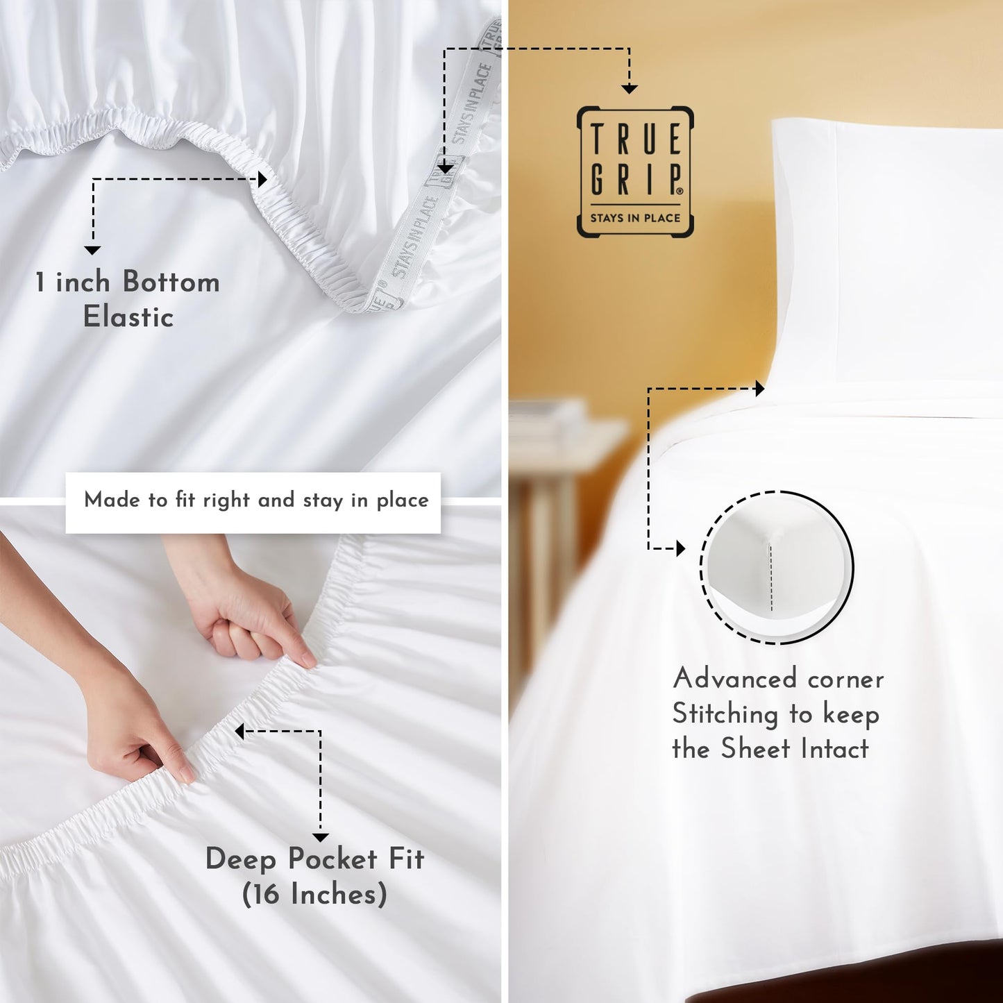 Linen Closet 4Pc 100% Organic Cotton King Size Sheets Set, Arctic White, 300 Thread Count, Percale Weave, Up To 18" Deep Pocket Fitted Sheet, Cooling & Breathable Bed Sheets Set, Juego De Sábanas King
