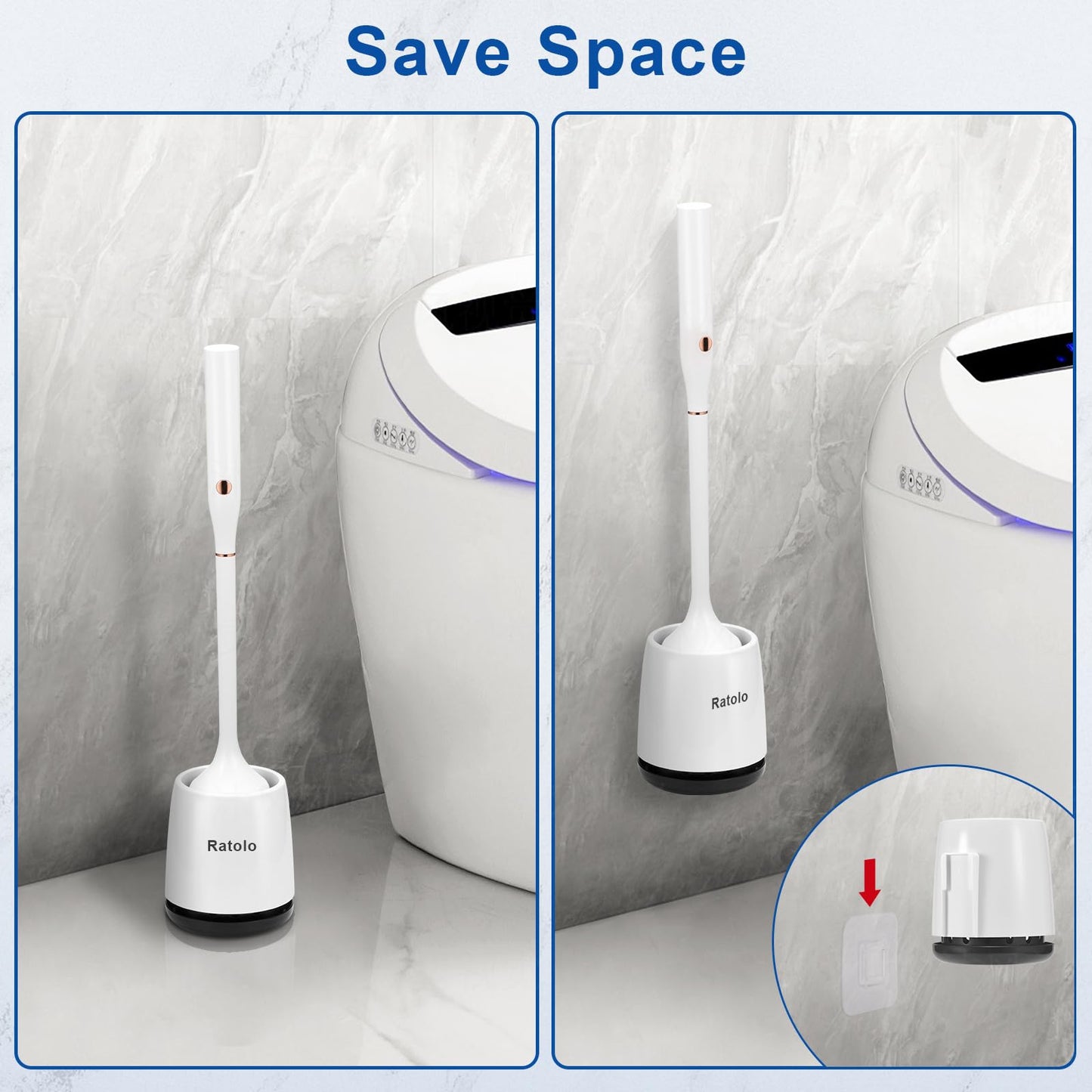Ratolo Electric Toilet Bowl Brush,Silicone Toilet Brush,Toilet Bowl Brush and Holder Set with Ventilated Holder,Toilet Brush, Floor Standing, Wall Mounted Without Drilling，Rechargeable 2packs