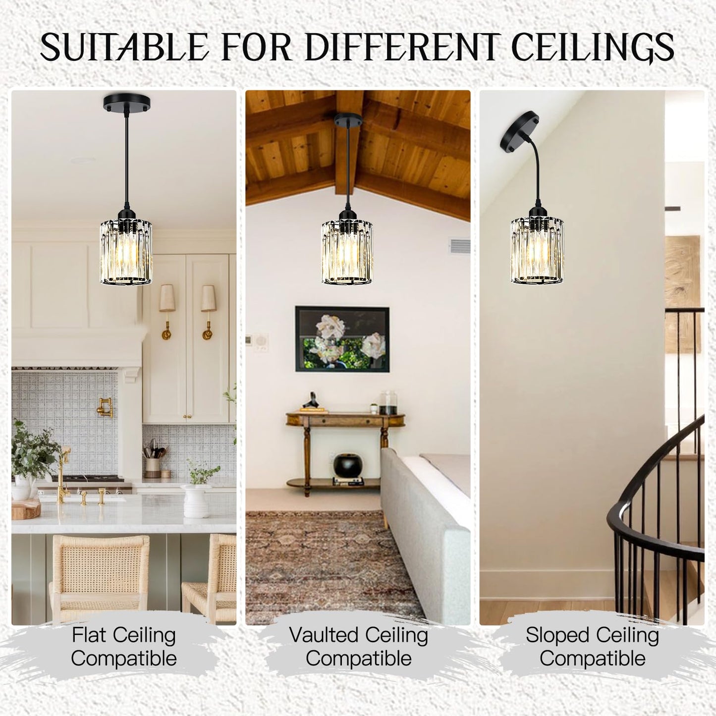 WKWKTOTO 3-Piece Pendant Lights Kitchen Island, Elegant Modern Island Lights for Kitchen with Crystal Glass – Luxury Kitchen Hanging Light for Kitchen Island, Dining Table, Entryway, Restaurant