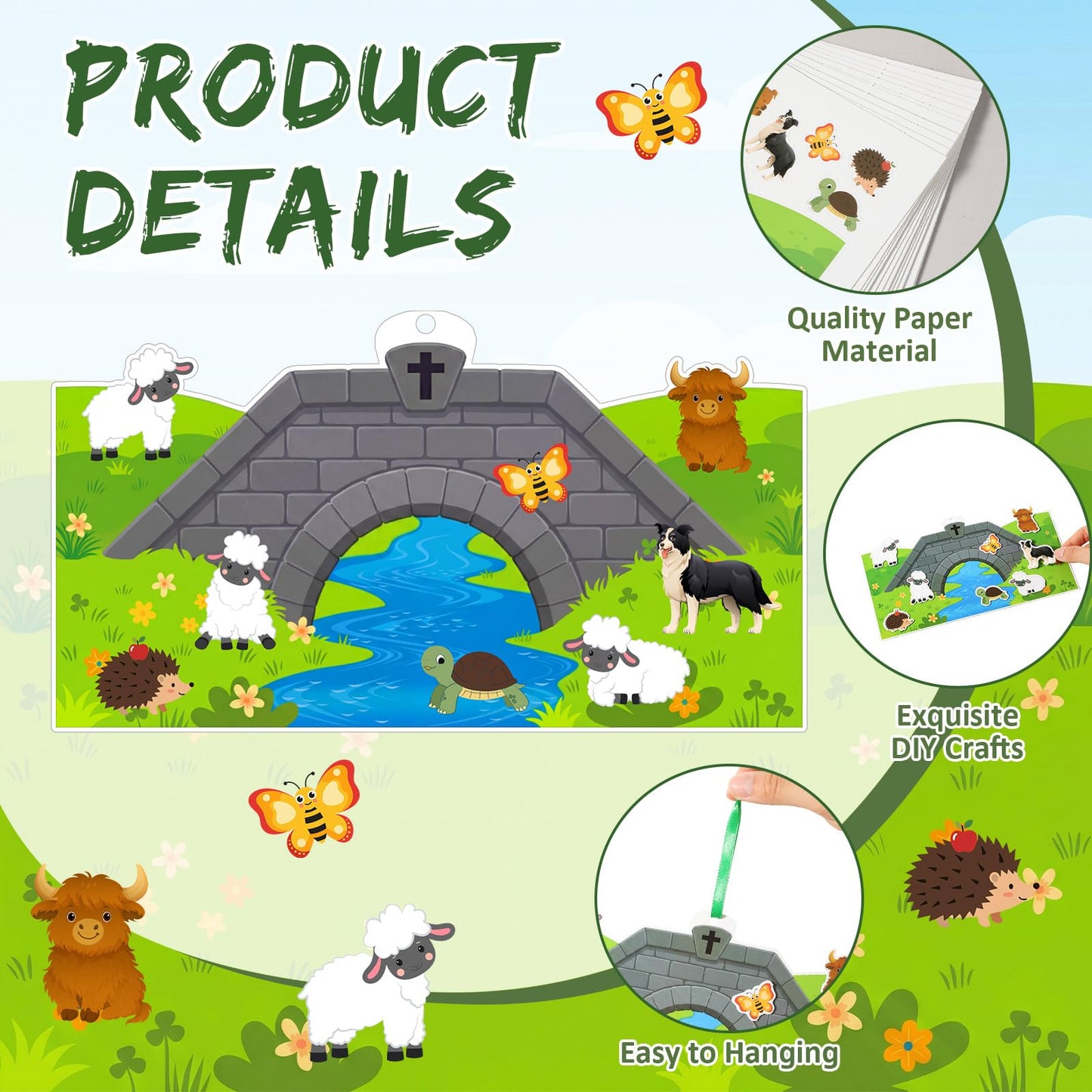 MotiMind 48 Pack 2026 Emerald Isle Craft Kits for Vbs 7.87 Inch Pastoral Countryside Hanging Decor with Animal Stickers Farm Theme Craft Set for Sunday School Church DIY Present Hanging Decoration