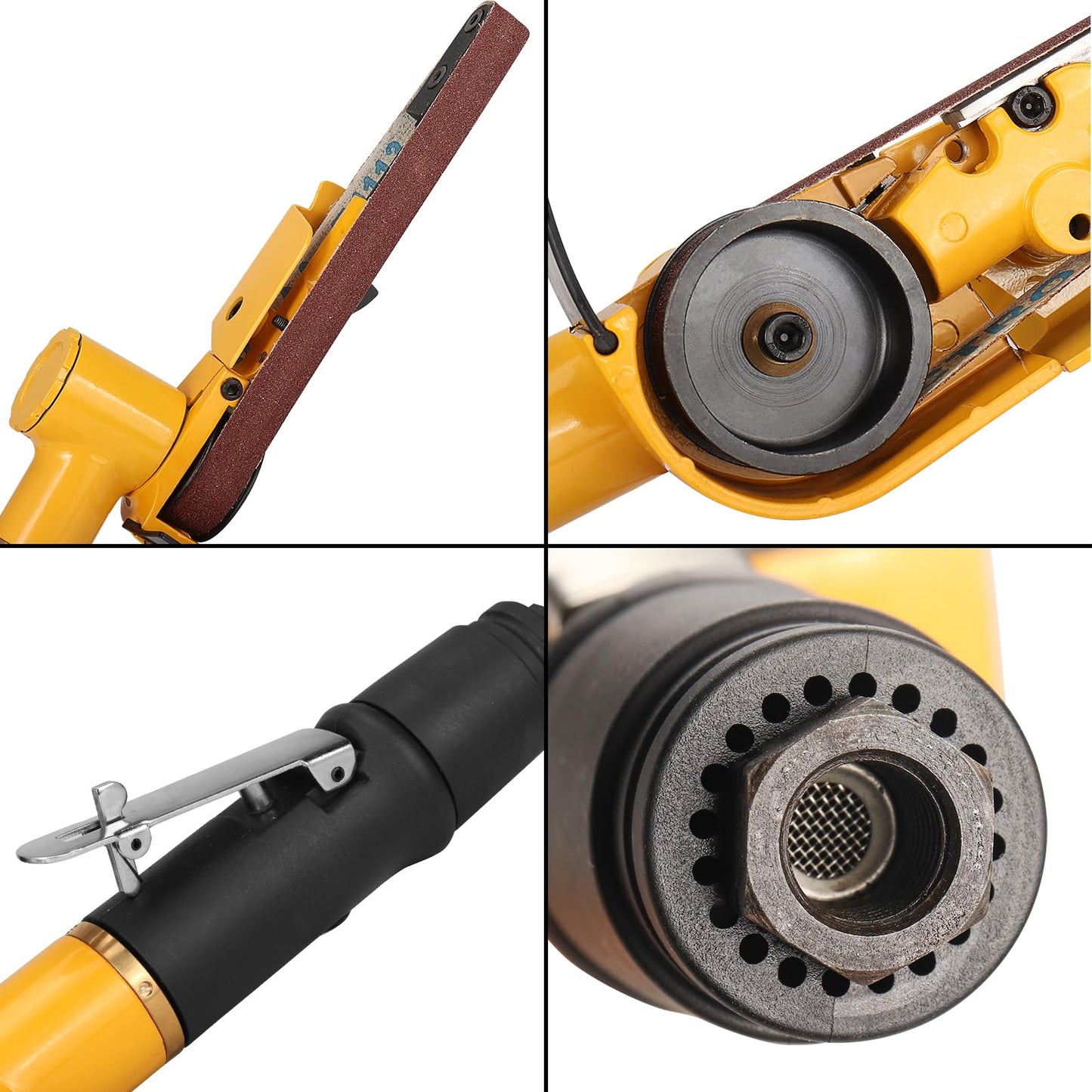 NuoDunco 3/4" x 20-1/2" Pneumatic Sander Air Belt Sander Set With 12Pcs Belts,40/60/80/120Grit,1/4" Air Inlet Mini Air Belt Grinder Air Tool For Aluminium, Iron, Steel Metal