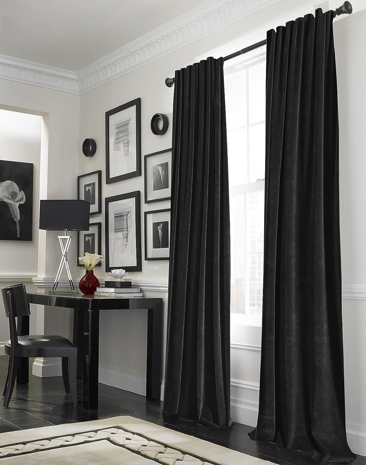 Joydeco Black Velvet Curtains 96 inch Length 2 Panels, Luxury Blackout Rod Pocket Thermal Insulated Window Curtains, Super Soft Room Darkening Drapes for Living Dining Room Bedroom,W52 x L96 inches